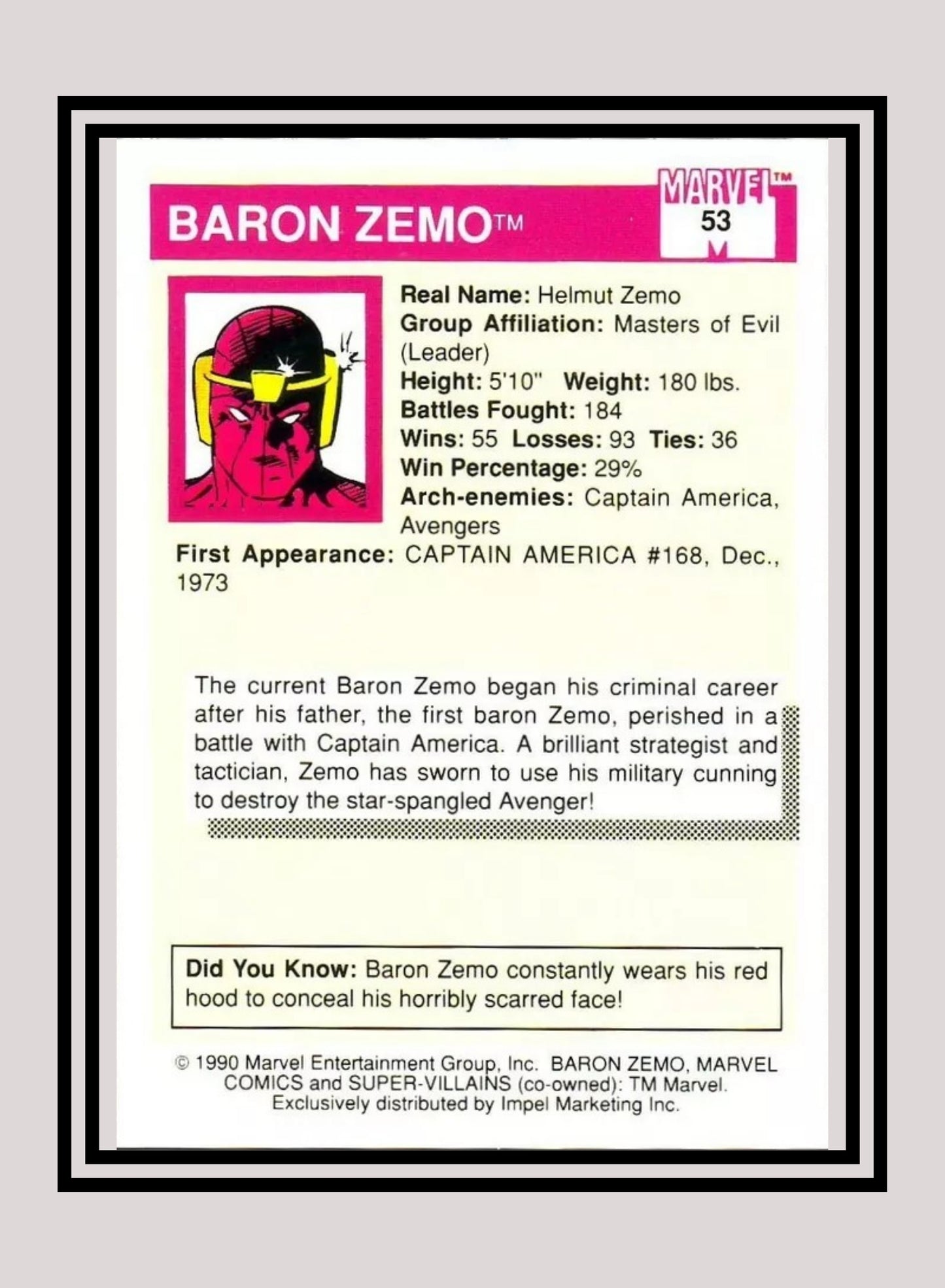 Marvel! 1x Baron Zemo - Base (#053 - 1990 Impel Marvel Universe Series I)