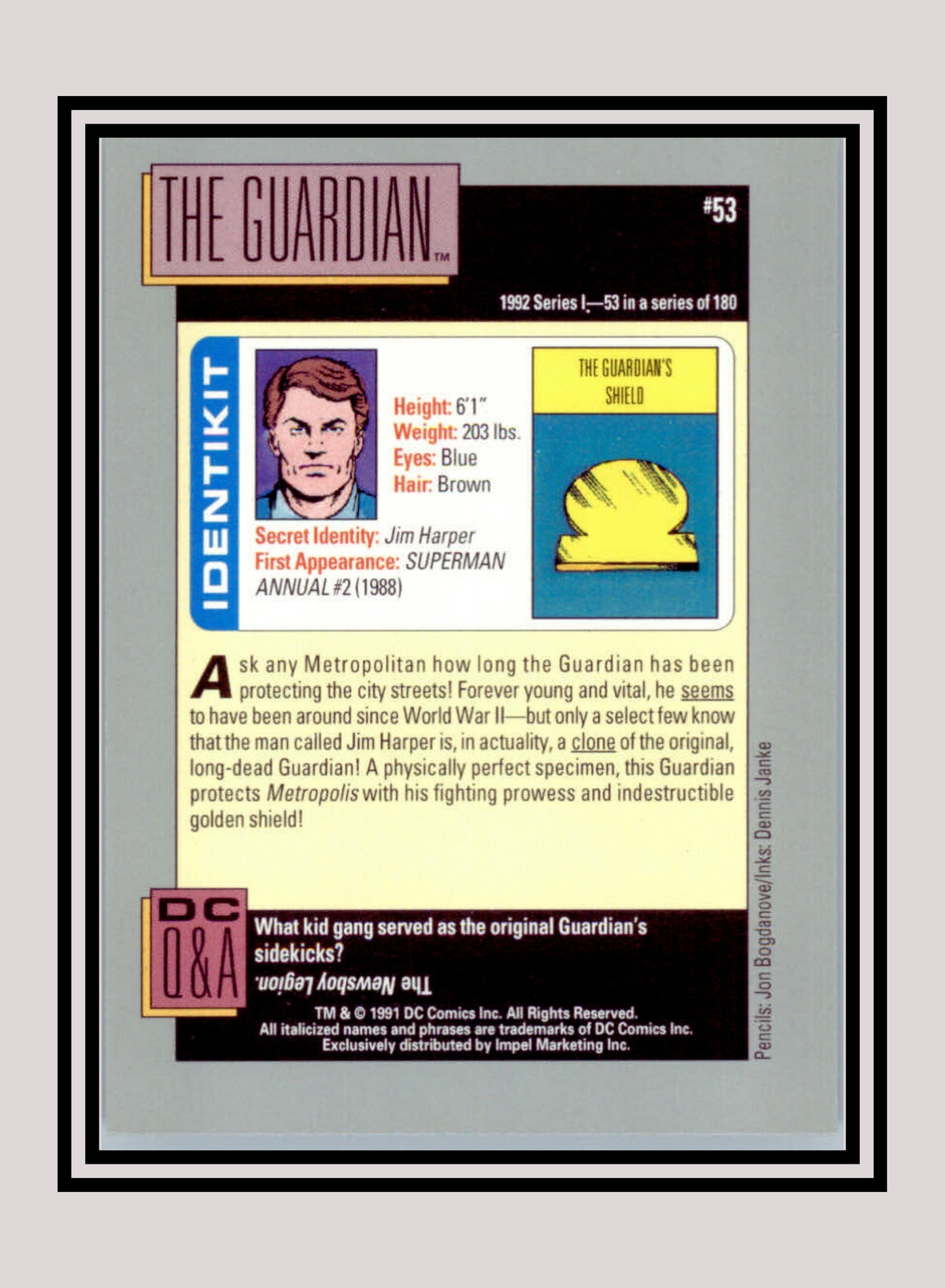DC! 1x The Guardian - Base (#053 - 1991 Impel DC Cosmic Cards)