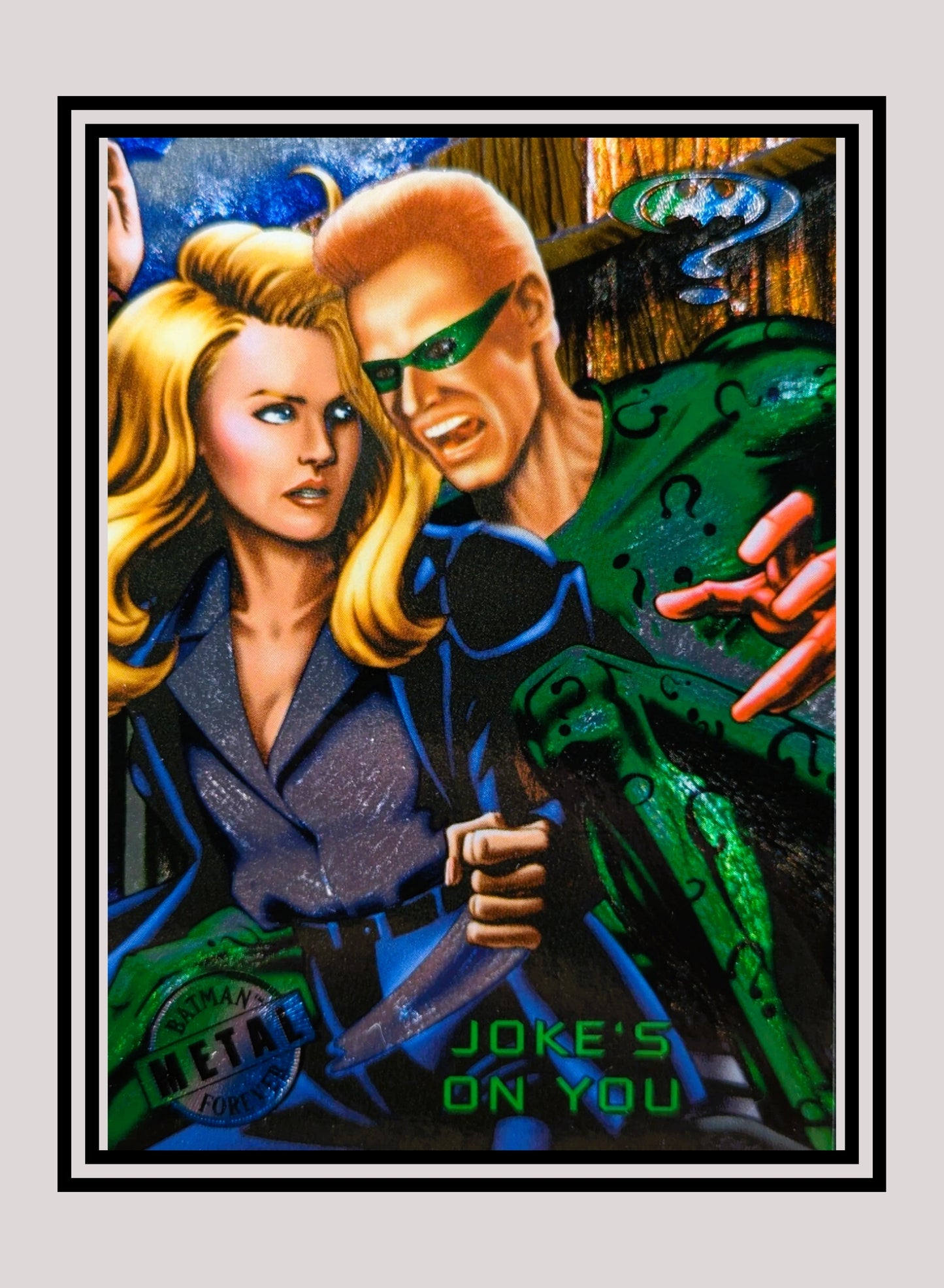 DC! 1x Joke's on You - Base Metal (#054 - 1995 Fleer Batman Forever Metal)
