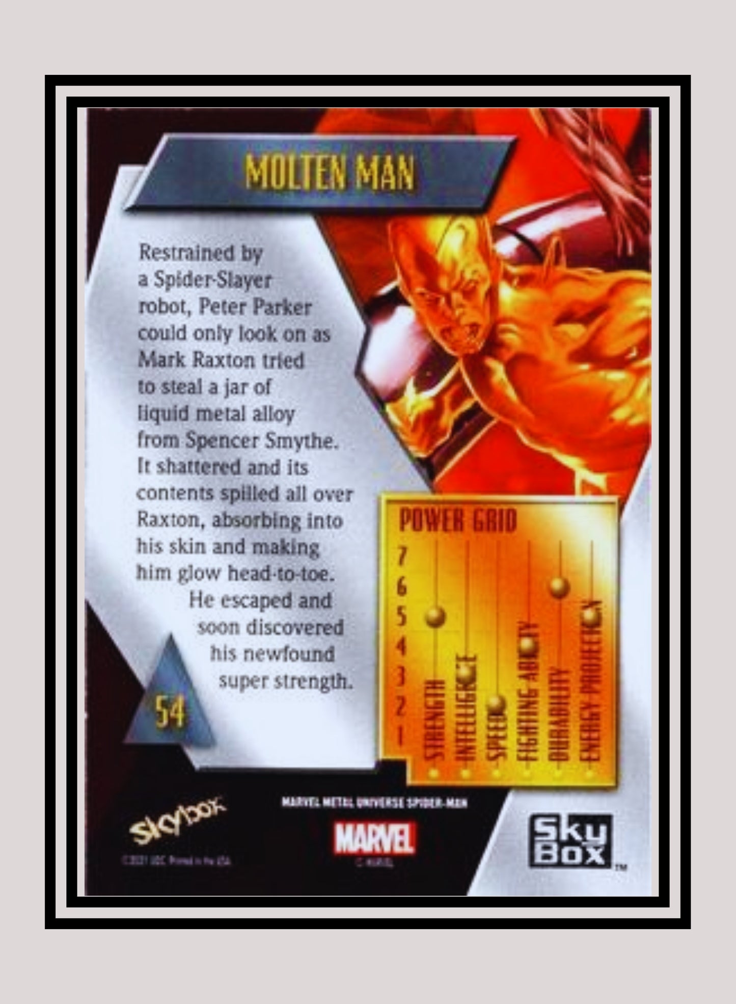 Marvel! 1x Molten Man - Base Low Series (#054 - 2021 Upper Deck Spiderman Metal Universe)