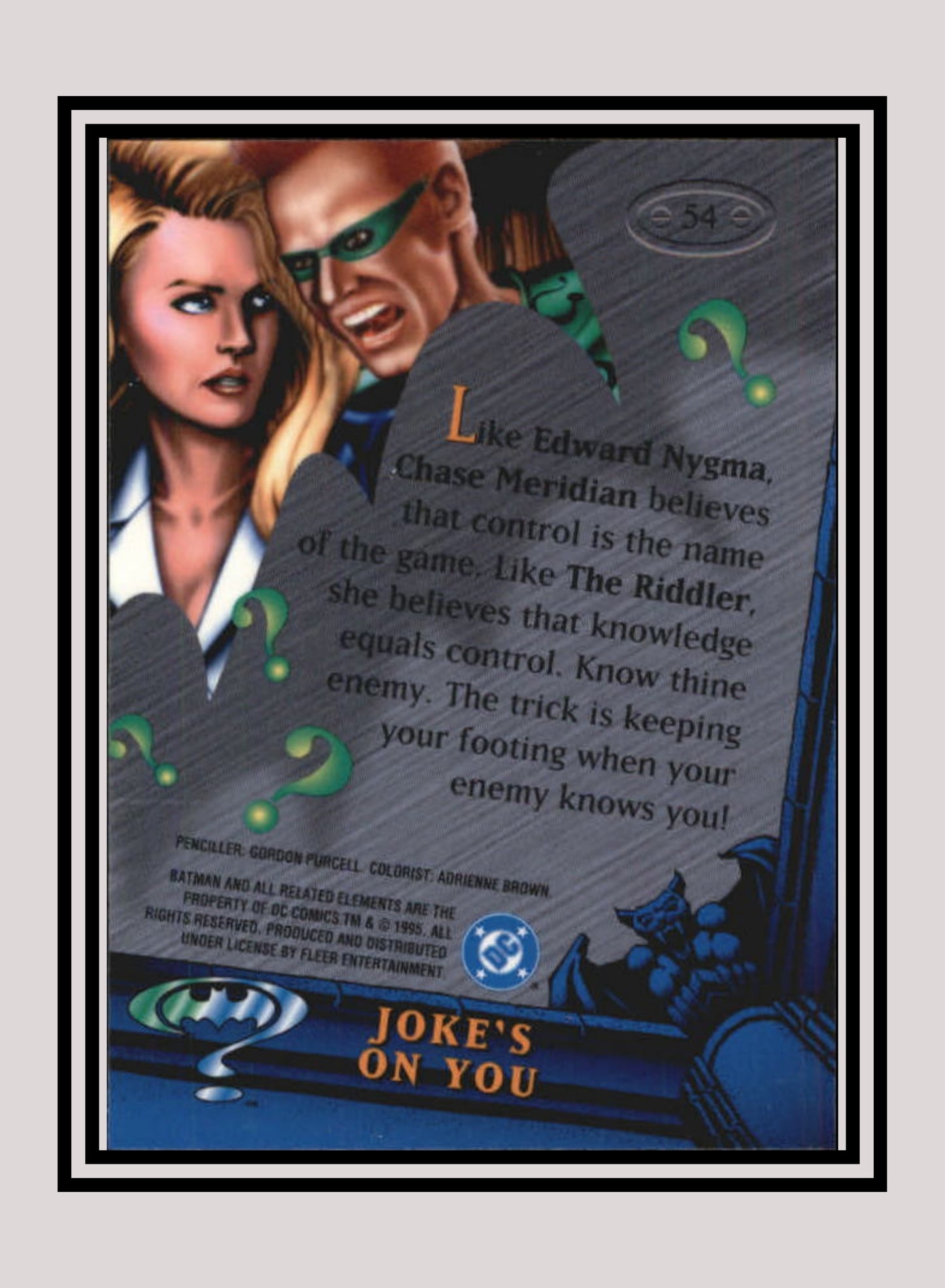 DC! 1x Joke's on You - Base Metal (#054 - 1995 Fleer Batman Forever Metal)