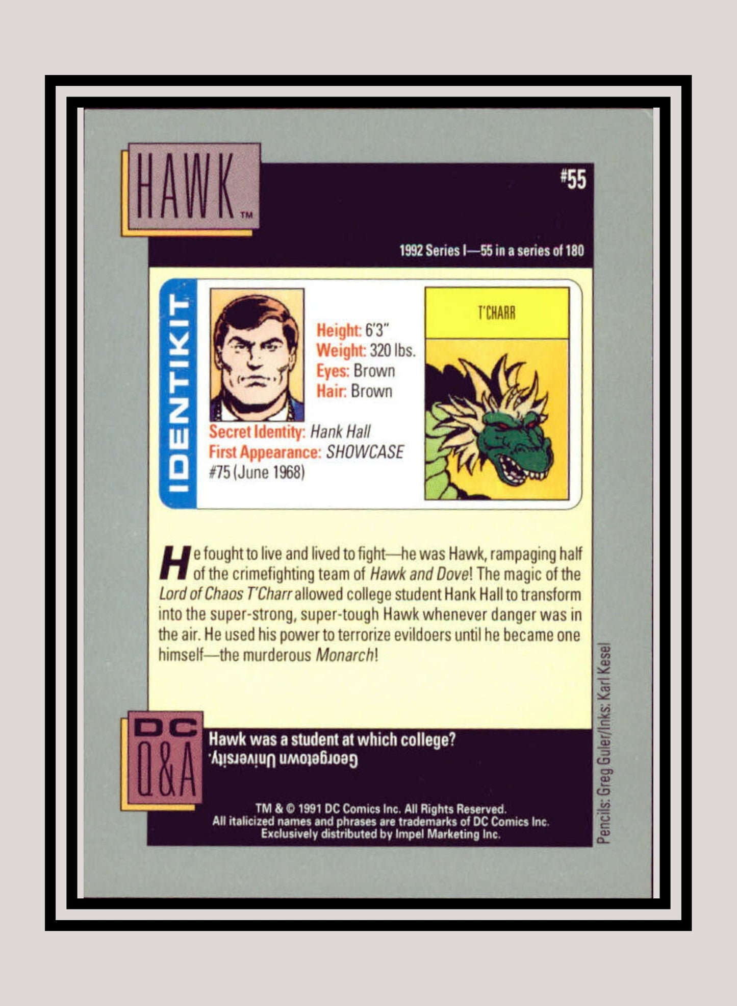 DC! 1x Hawk - Base (#055 - 1991 Impel DC Cosmic Cards)
