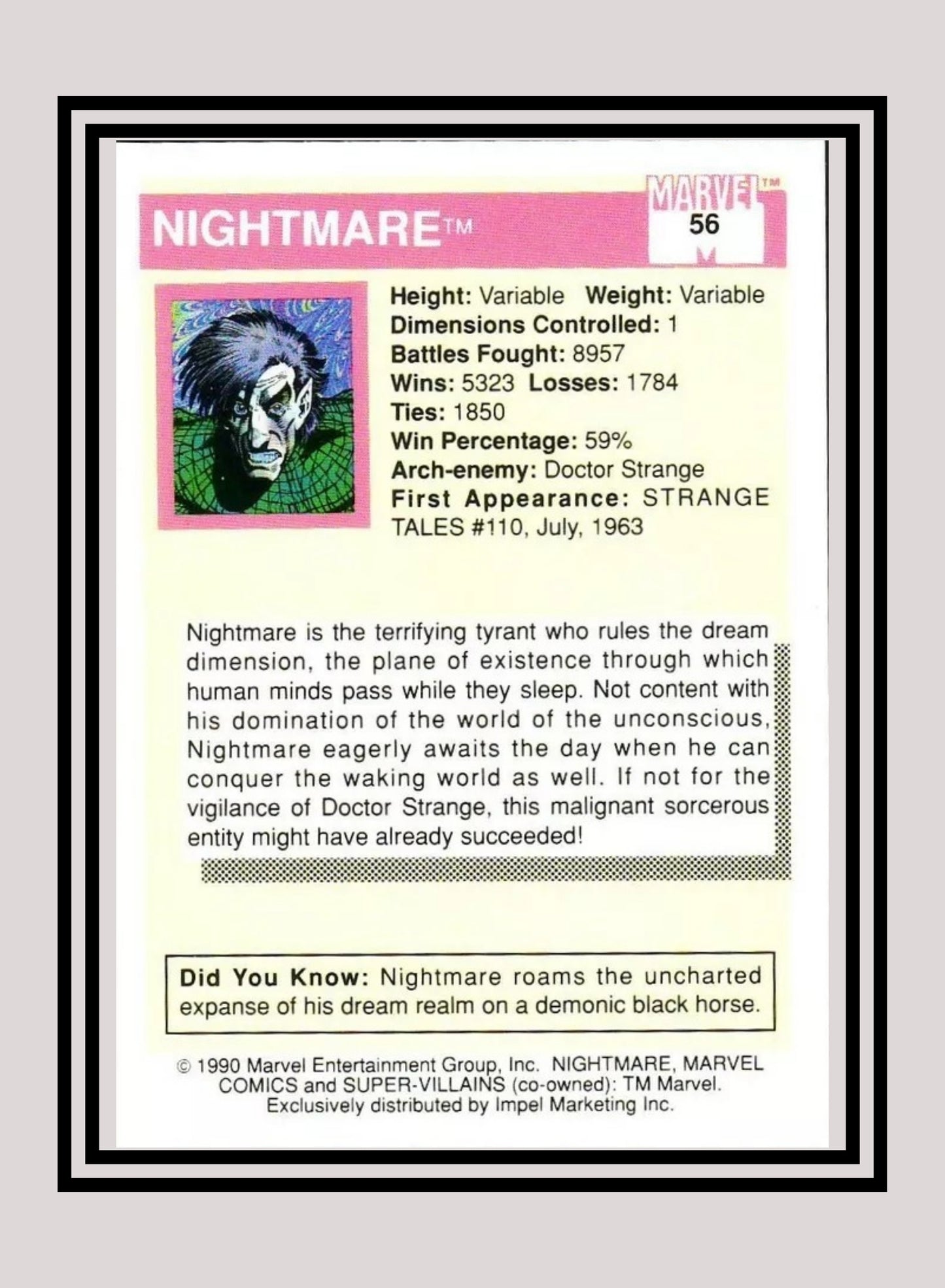 Marvel! 1x Nightmare - Base (#056 - 1990 Impel Marvel Universe Series I)