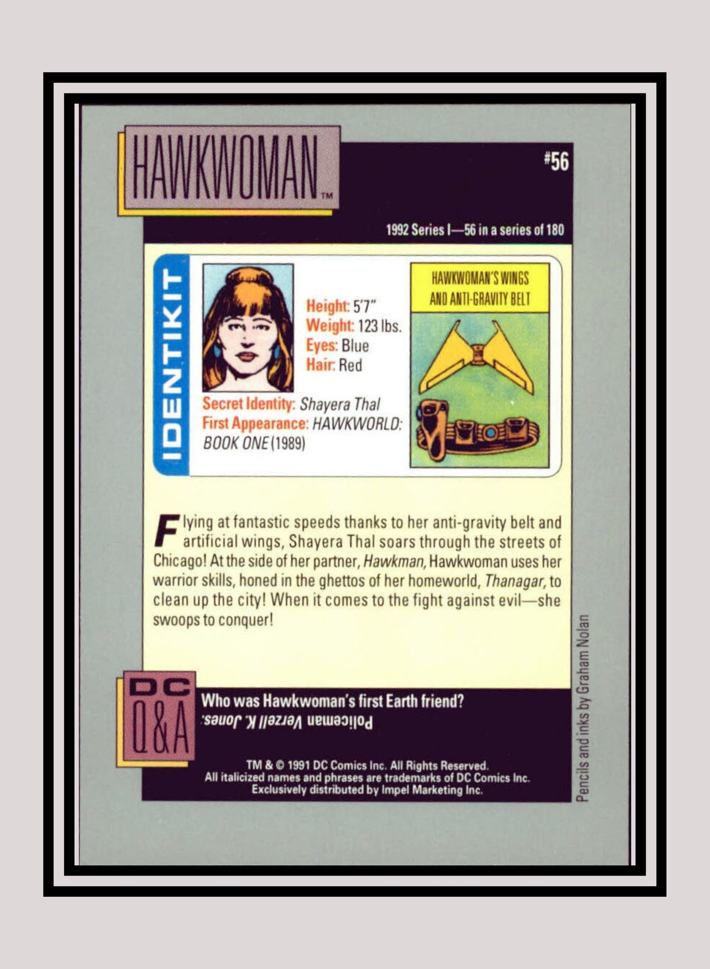 DC! 1x Hawkwoman - Base (#056 - 1991 Impel DC Cosmic Cards)