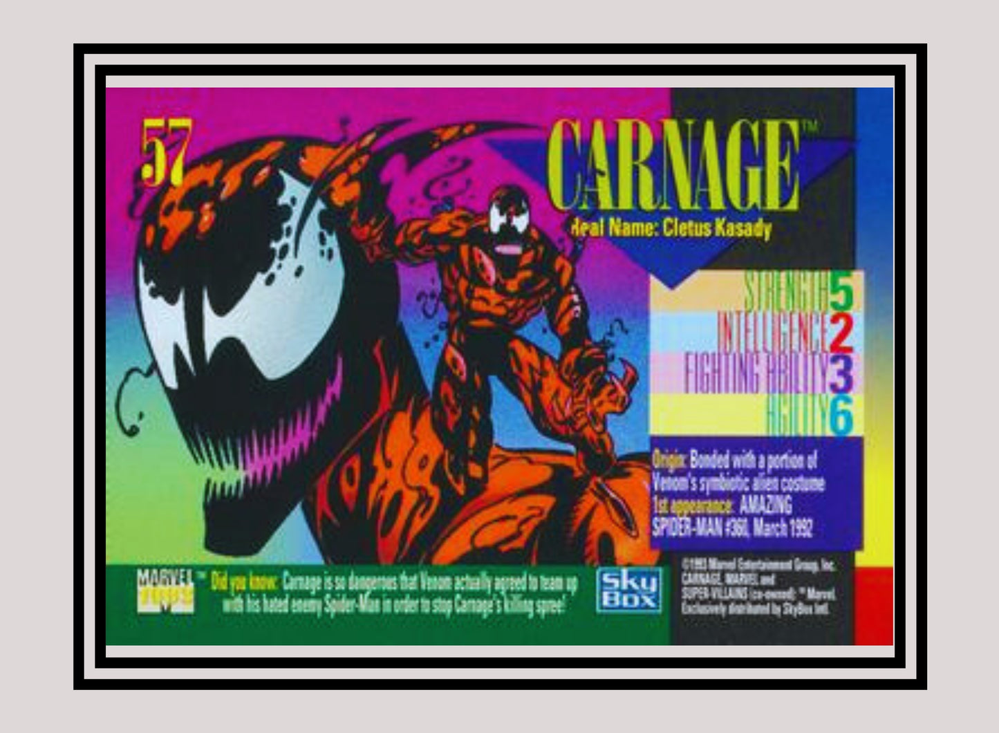 Marvel! 1x Carnage - Base (#057 - 1993 Skybox Marvel Universe Series 4)