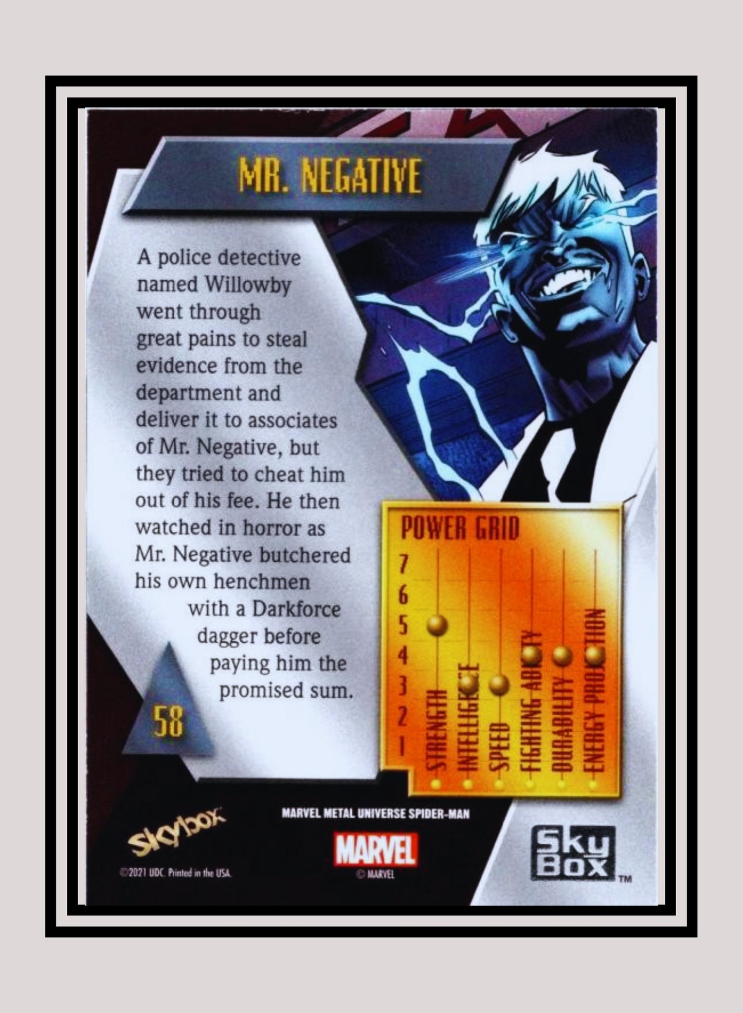 Marvel! 1x Mr. Negative - Base Low Series (#058 - 2021 Upper Deck Spiderman Metal Universe)