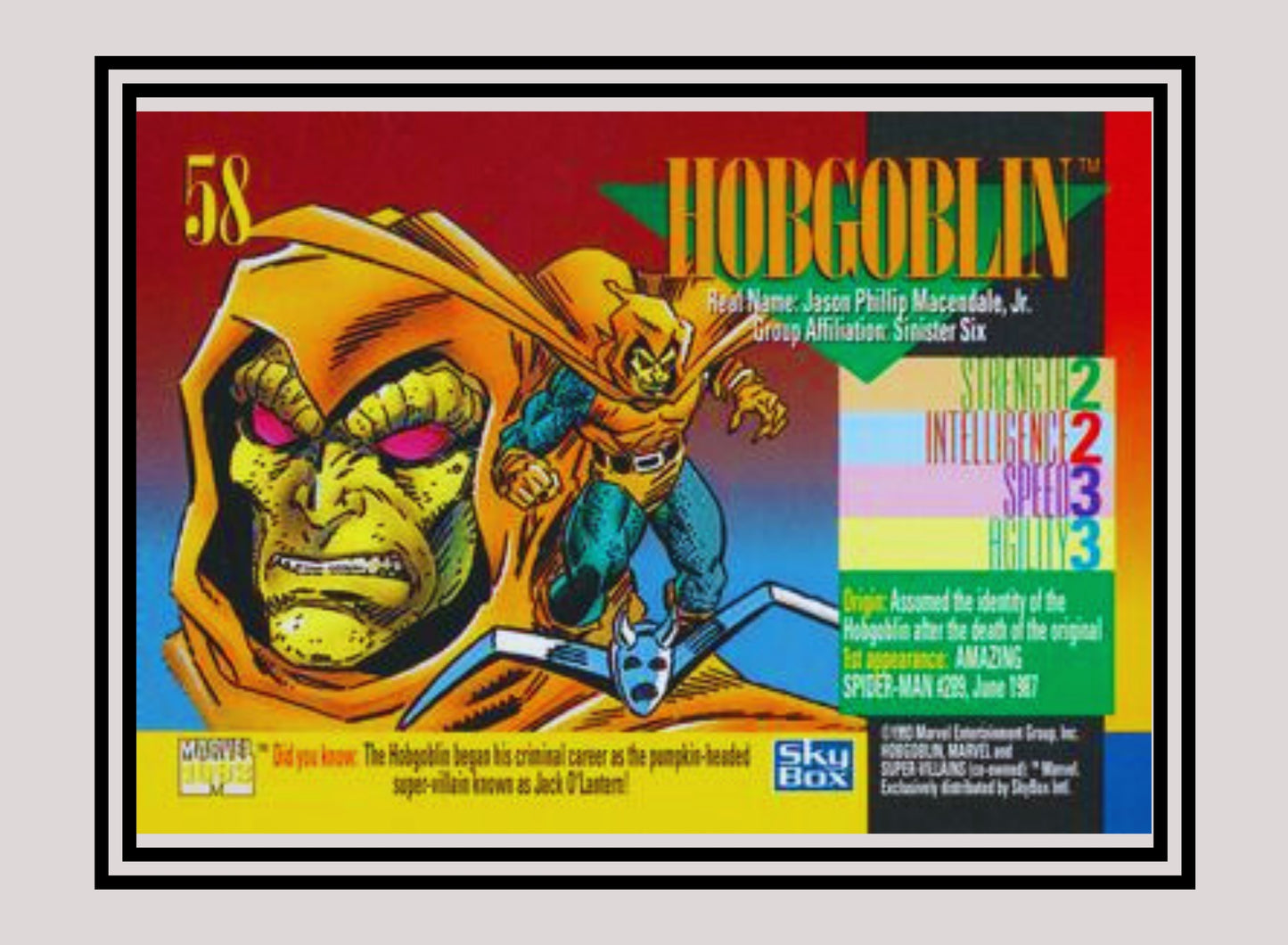 Marvel! 1x Hobgoblin - Base (#058 - 1993 Skybox Marvel Universe Series 4)