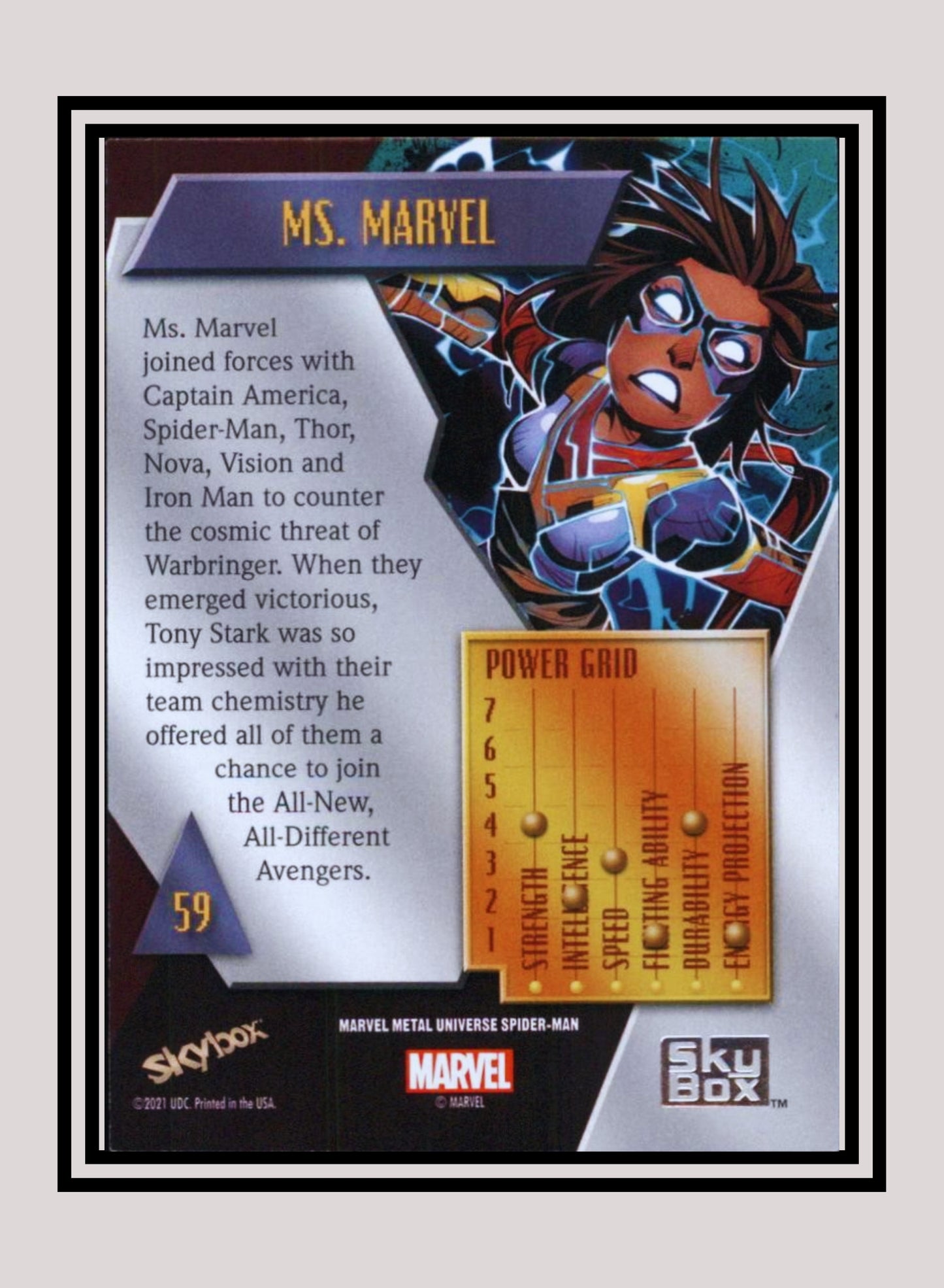 Marvel! 1x Ms. Marvel - Base Low Series (#059 - 2021 Upper Deck Spiderman Metal Universe)