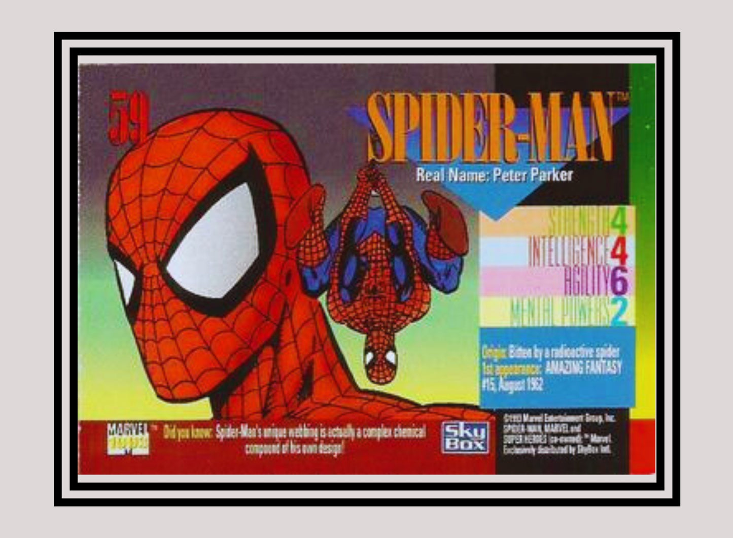 Marvel! 1x Spiderman - Base (#059 - 1993 Skybox Marvel Universe Series 4)