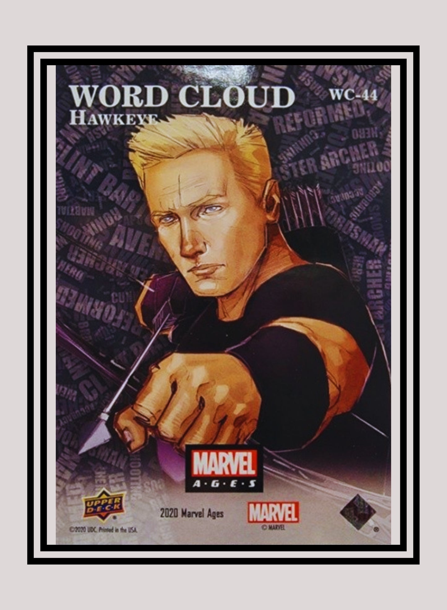 Marvel! 1x Hawkeye - Prism Refractor Word Cloud (WC-44 - 2020 Upper Deck Marvel Ages)
