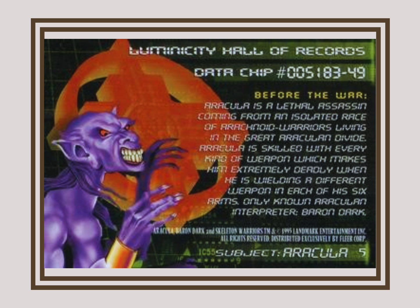 1x Aracula - Base (#005 - 1995 Fleer Ultra Skeleton Warriors)