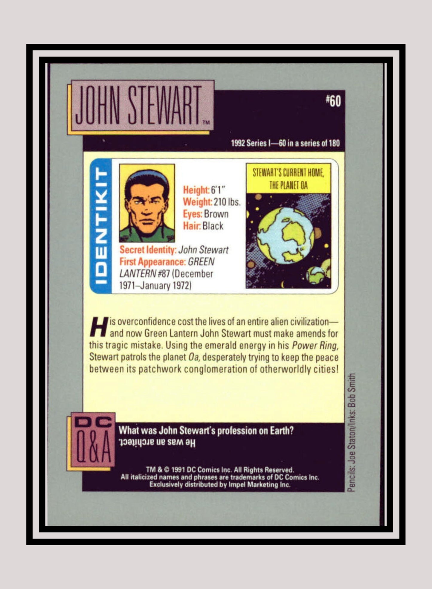 DC! 1x John Stewart - Base (#060 - 1991 Impel DC Cosmic Cards)