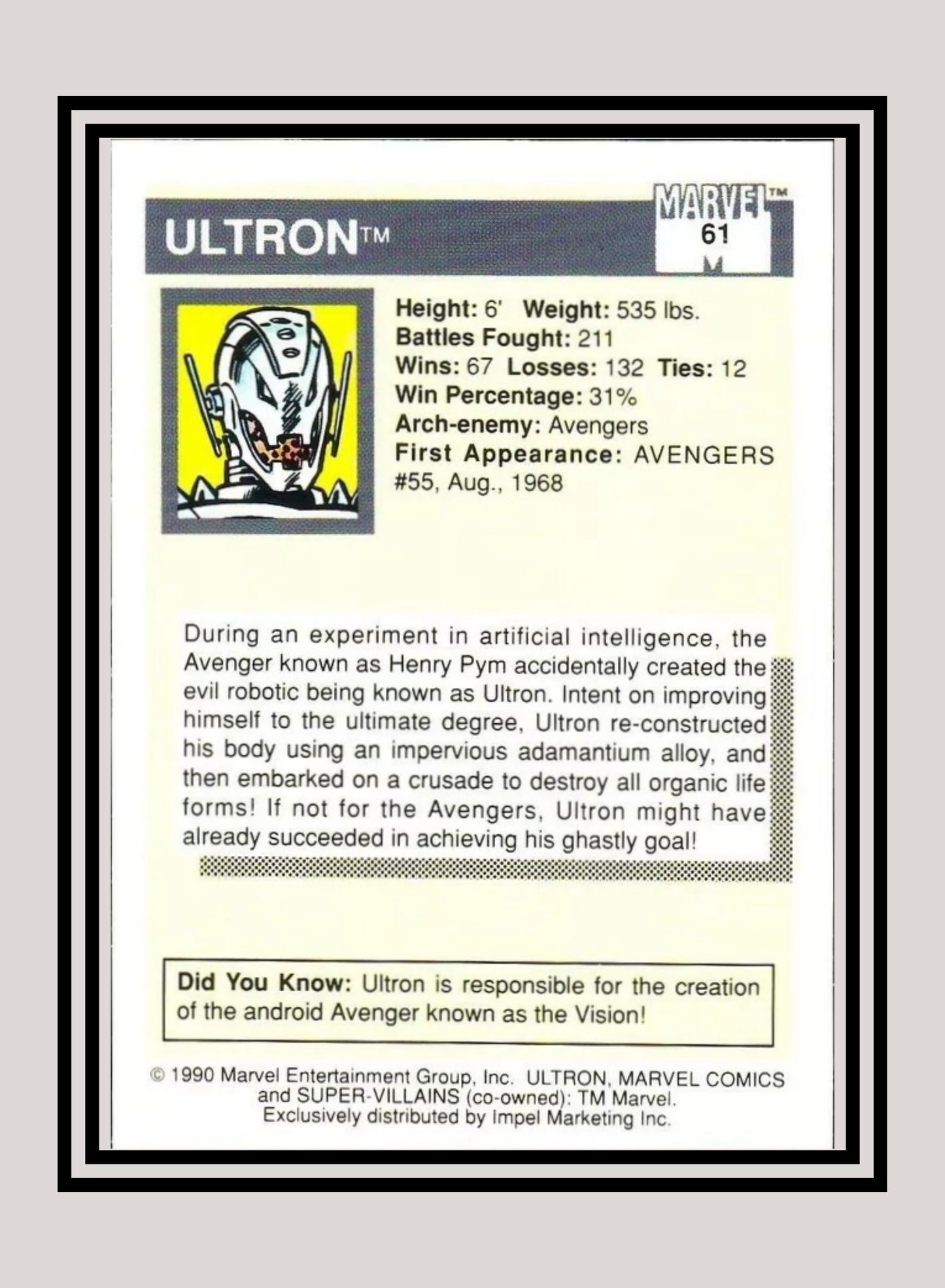 Marvel! 1x Ultron - Base (#061 - 1990 Impel Marvel Universe Series I)