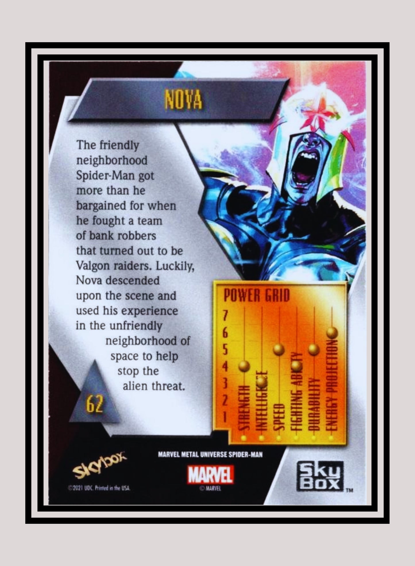 Marvel! 1x Nova - Base Low Series (#062 - 2021 Upper Deck Spiderman Metal Universe)