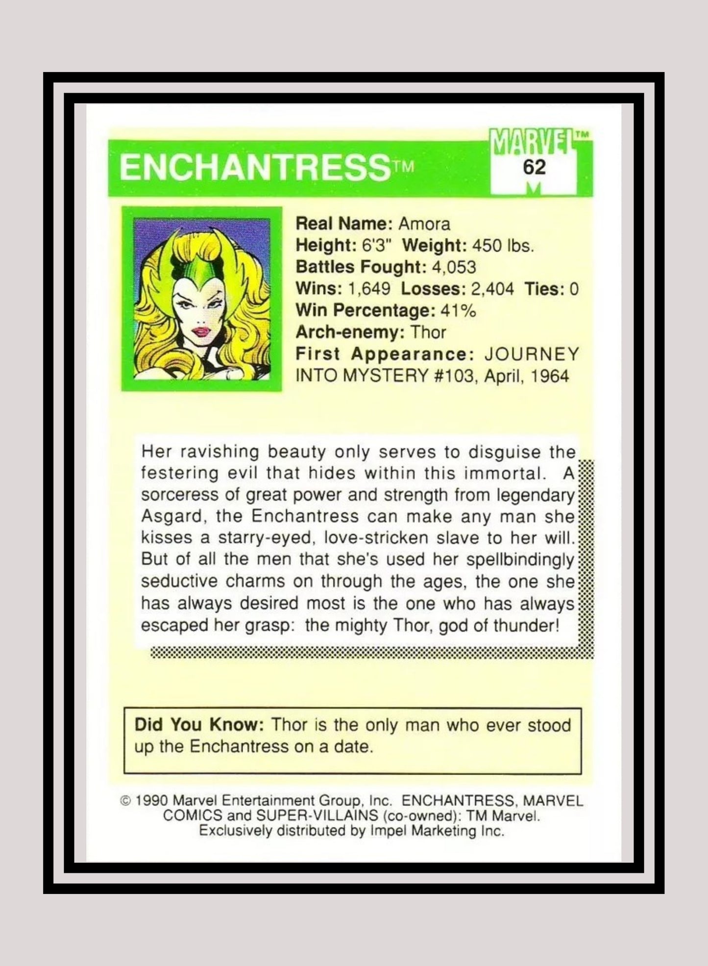 Marvel! 1x Enchantress - Base (#062 - 1990 Impel Marvel Universe Series I)