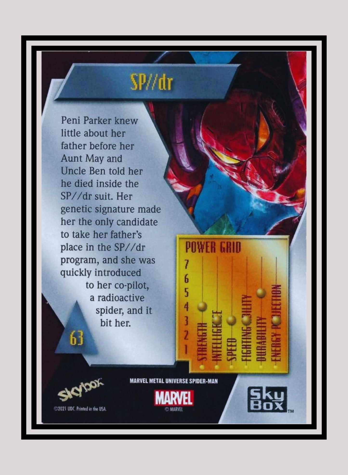 Marvel! 1x SP//dr - Base Low Series (#063 - 2021 Upper Deck Spiderman Metal Universe)