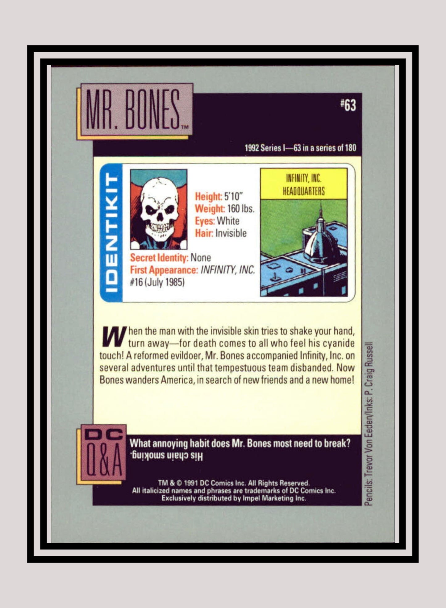 DC! 1x Mr. Bones - Base (#063 - 1991 Impel DC Cosmic Cards)