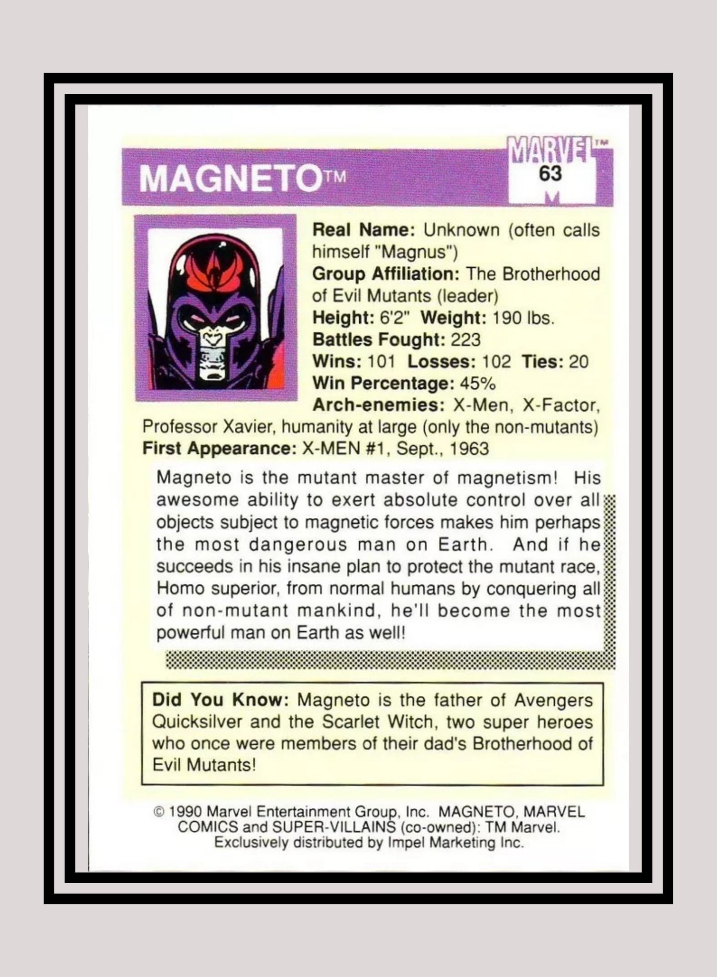 Marvel! 1x Magneto - Base (#063 - 1990 Impel Marvel Universe Series I)