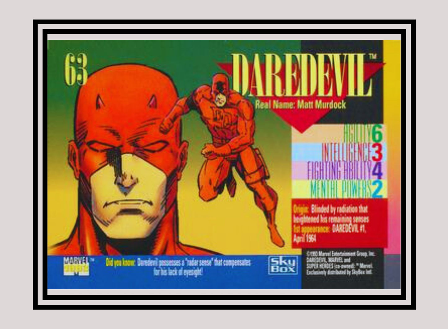 Marvel! 1x Daredevil - Base (#063 - 1993 Skybox Marvel Universe Series 4)