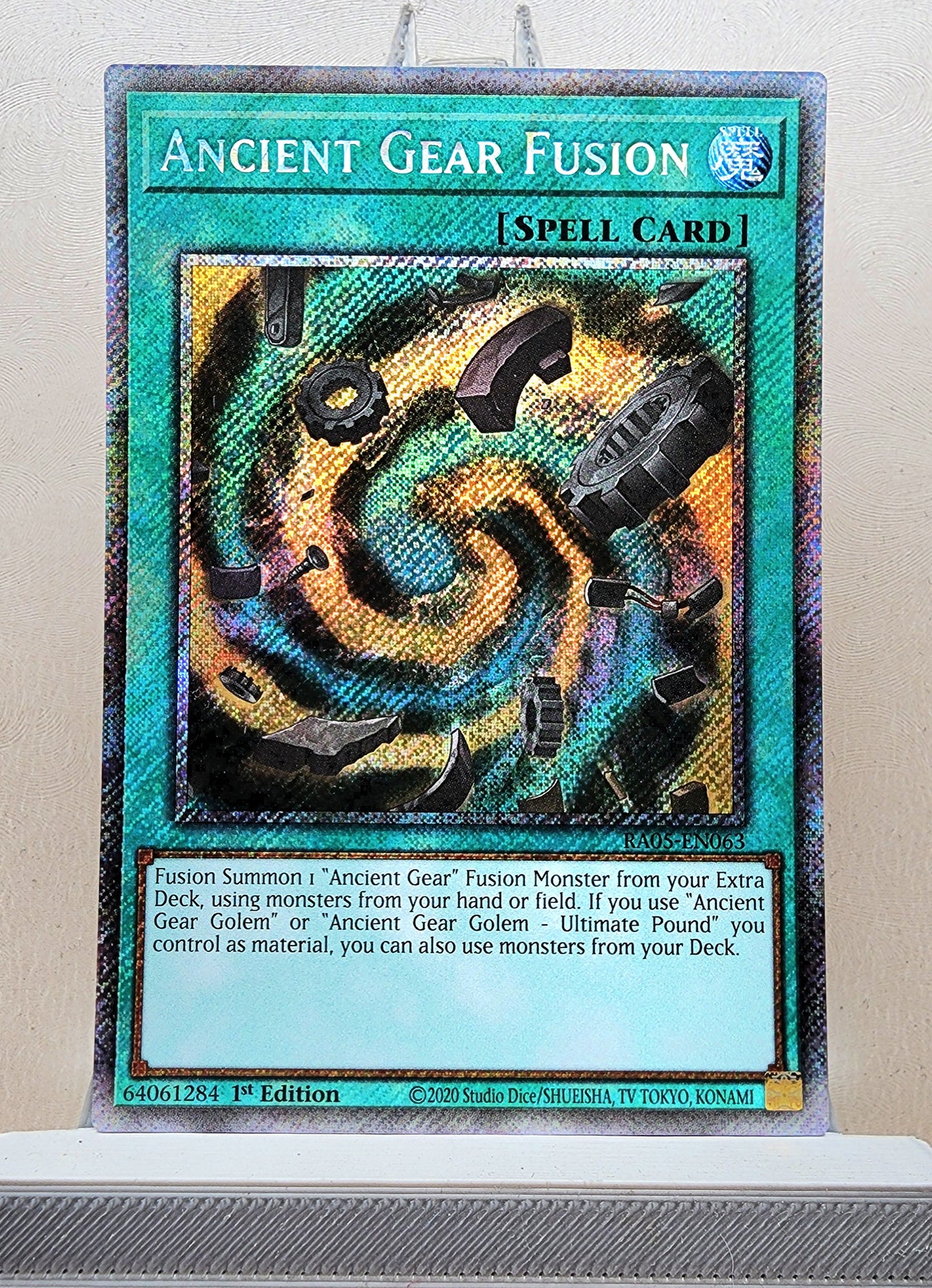 Yugioh! 1x Ancient Gear Fusion (RA05 - Platinum Secret Rare) 1st Edition
