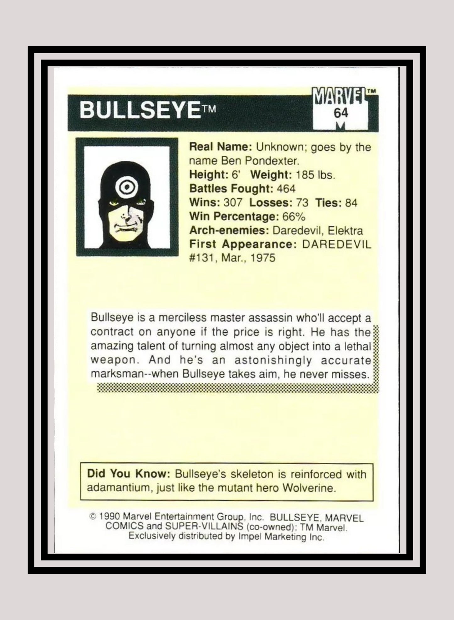 Marvel! 1x Bullseye - Base (#064 - 1990 Impel Marvel Universe Series I)