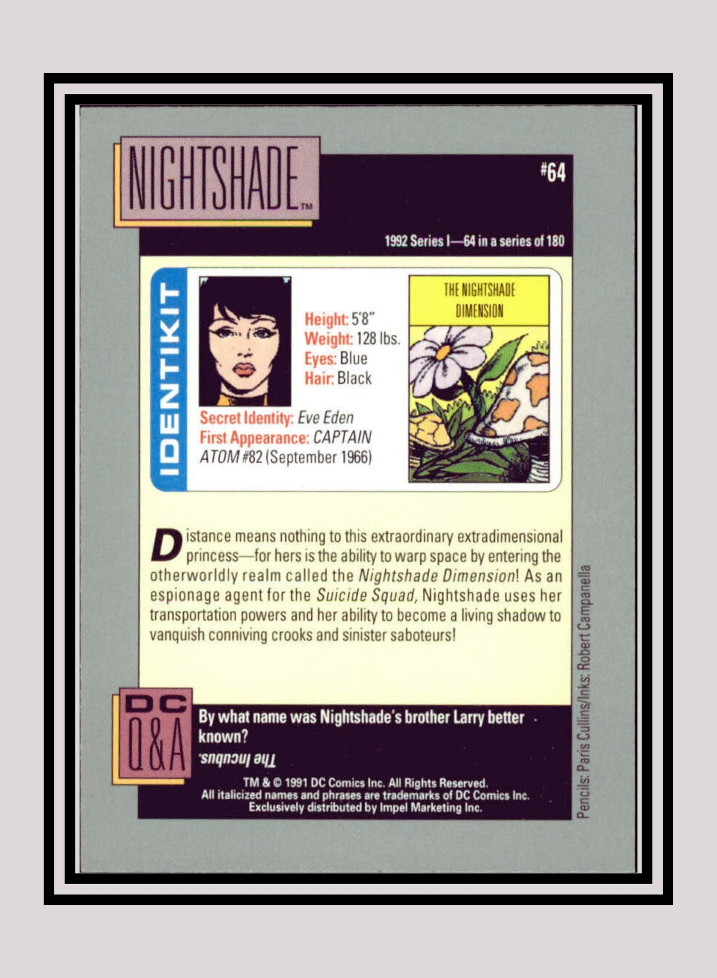 DC! 1x Nightshade - Base (#064 - 1991 Impel DC Cosmic Cards)