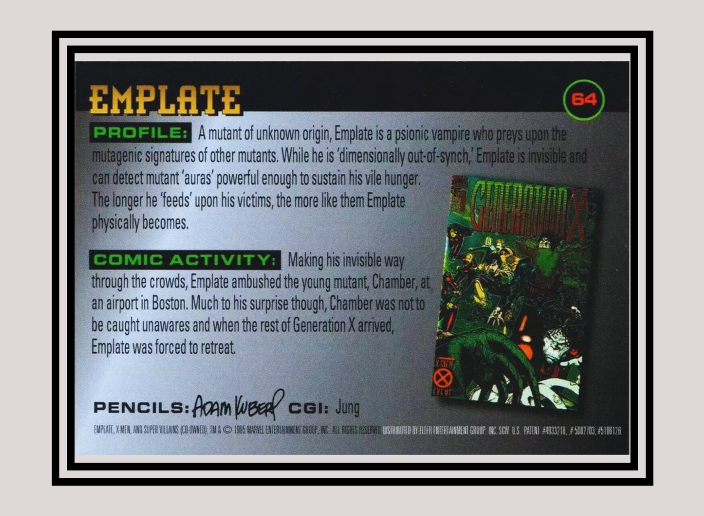 Marvel! 1x Emplate - Base (#064 - 1996 Fleer X Men)