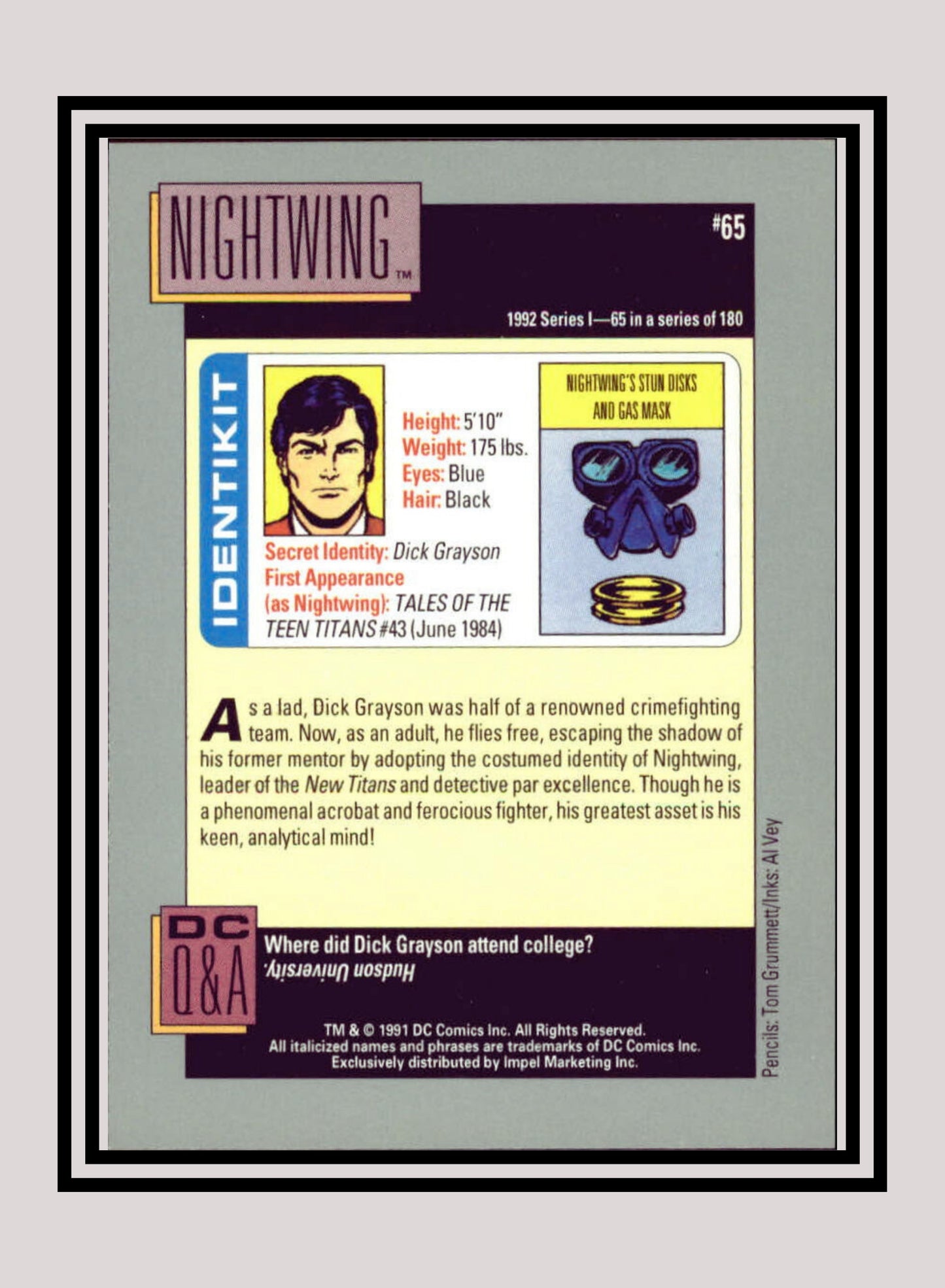 DC! 1x Nightwing - Base (#065 - 1991 Impel DC Cosmic Cards)