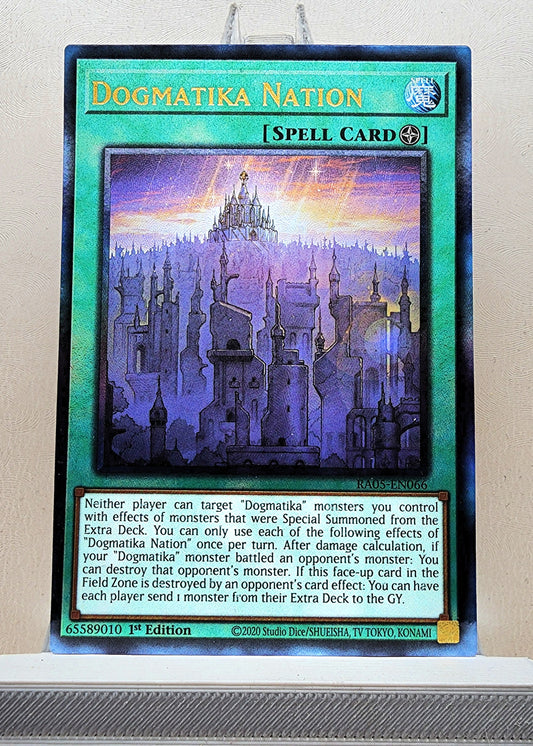 Yugioh! 1x Dogmatika Nation (RA05 - Prismatic Ultimate Rare) 1st Edition