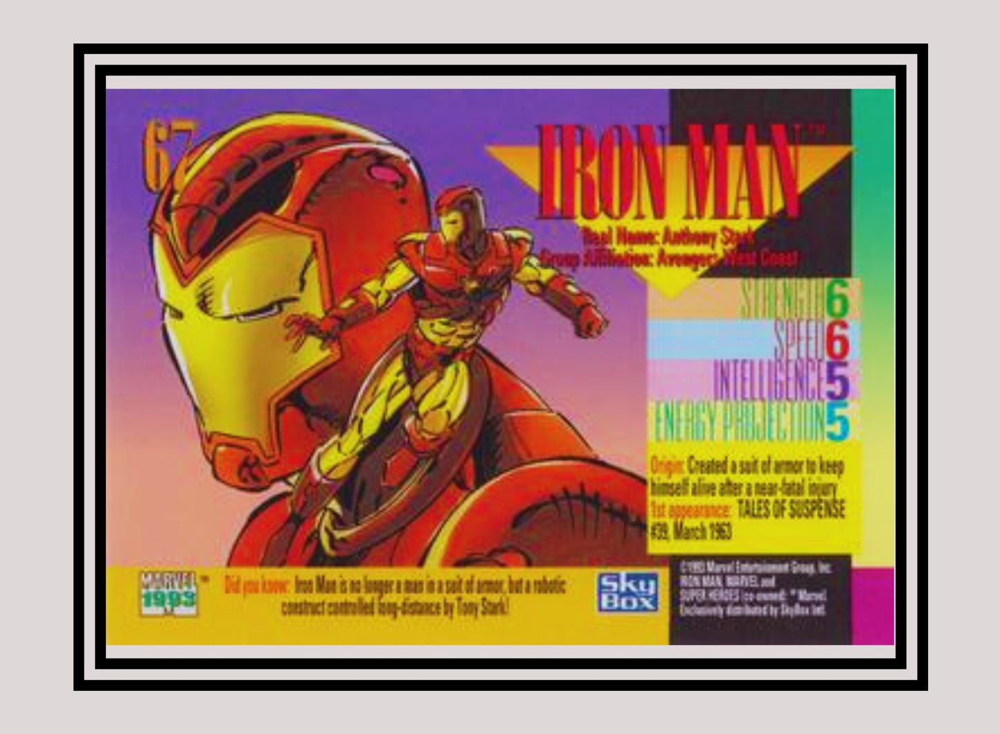 Marvel! 1x Iron Man - Base (#067 - 1993 Skybox Marvel Universe Series 4)