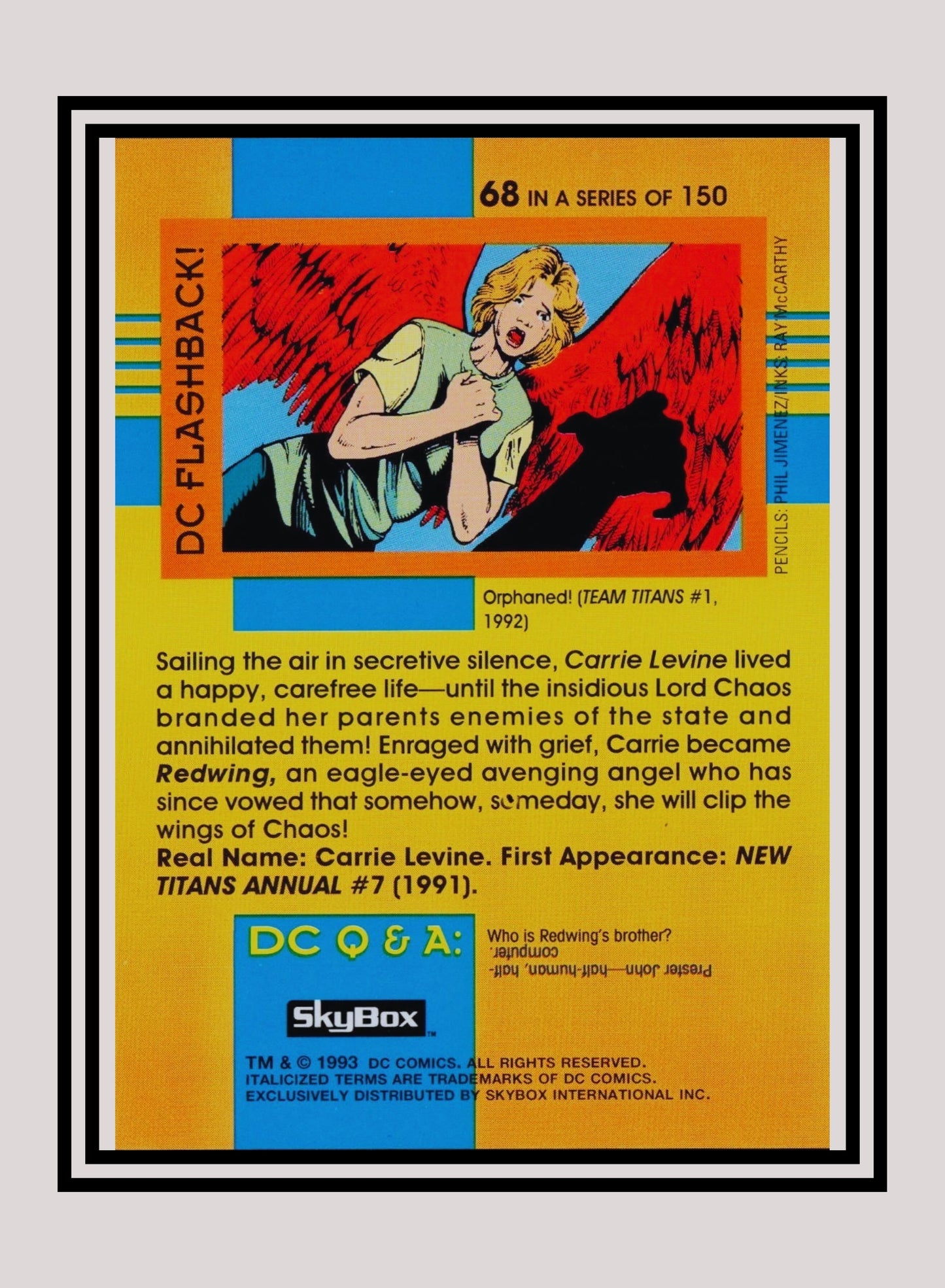 DC! 1x Redwing - Base (#068 - 1993 Skybox DC Cosmic Teams)