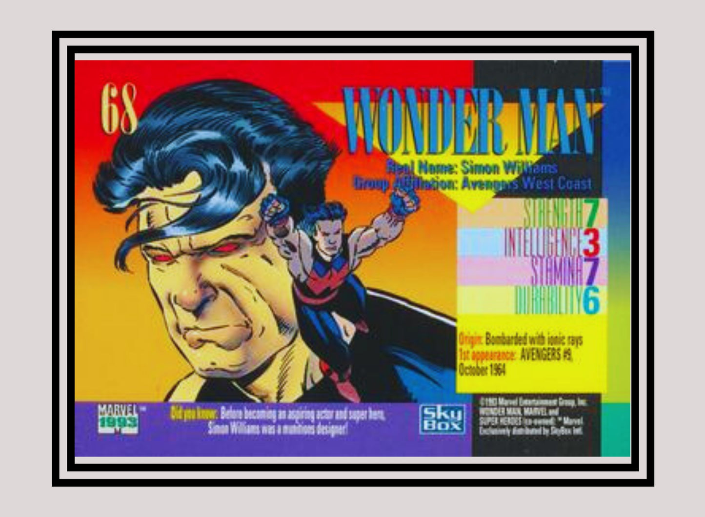 Marvel! 1x Wonder Man - Base (#068 - 1993 Skybox Marvel Universe Series 4)