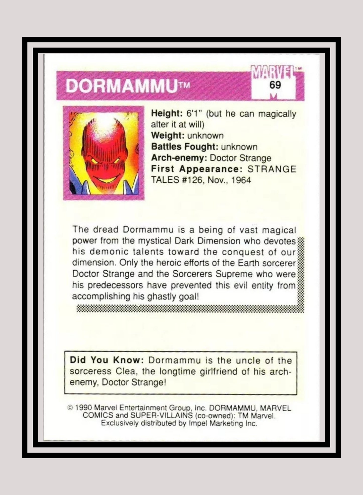 Marvel! 1x Dormammu - Base (#069 - 1990 Impel Marvel Universe Series I)