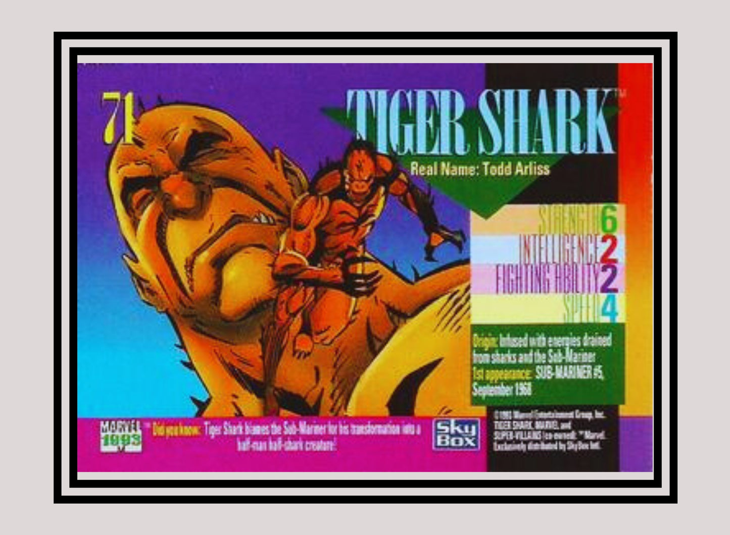 Marvel! 1x Tiger Shark - Base (#071 - 1993 Skybox Marvel Universe Series 4)