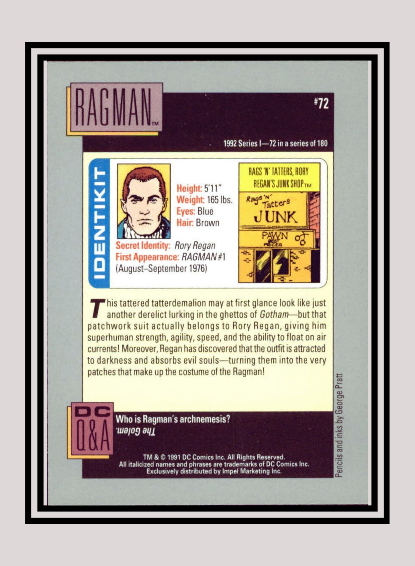 DC! 1x Ragman - Base (#072 - 1991 Impel DC Cosmic Cards)