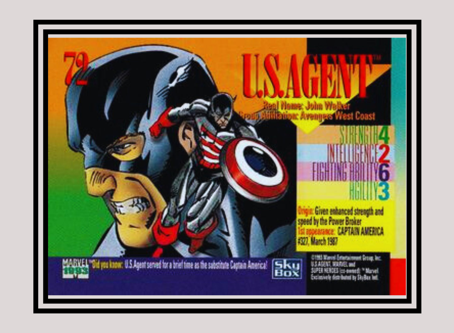 Marvel! 1x U.S.Agent - Base (#072 - 1993 Skybox Marvel Universe Series 4)