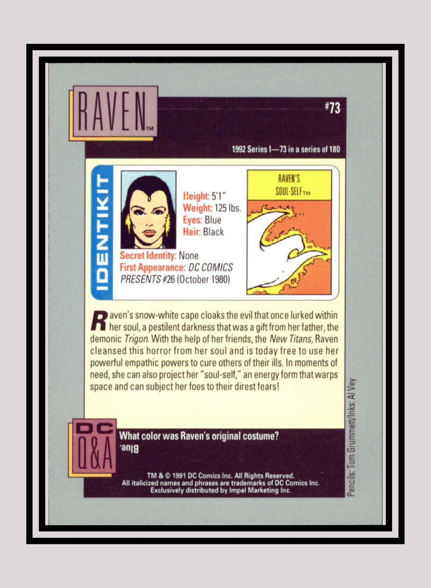 DC! 1x Raven - Base (#073 - 1991 Impel DC Cosmic Cards)