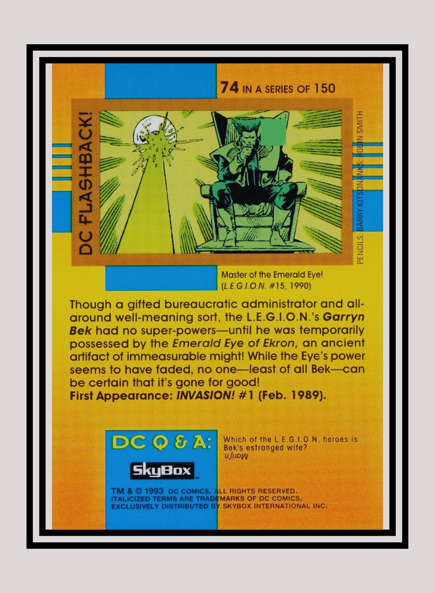 DC! 1x Garryn Bek - Base (#074 - 1993 Skybox DC Cosmic Teams)