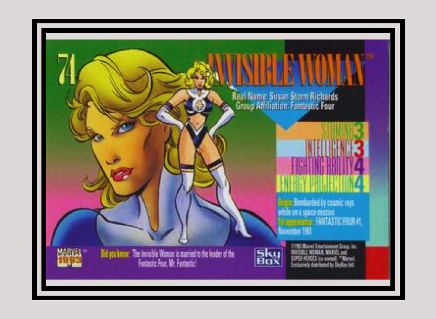 Marvel! 1x Invisible Woman - Base (#074 - 1993 Skybox Marvel Universe Series 4)