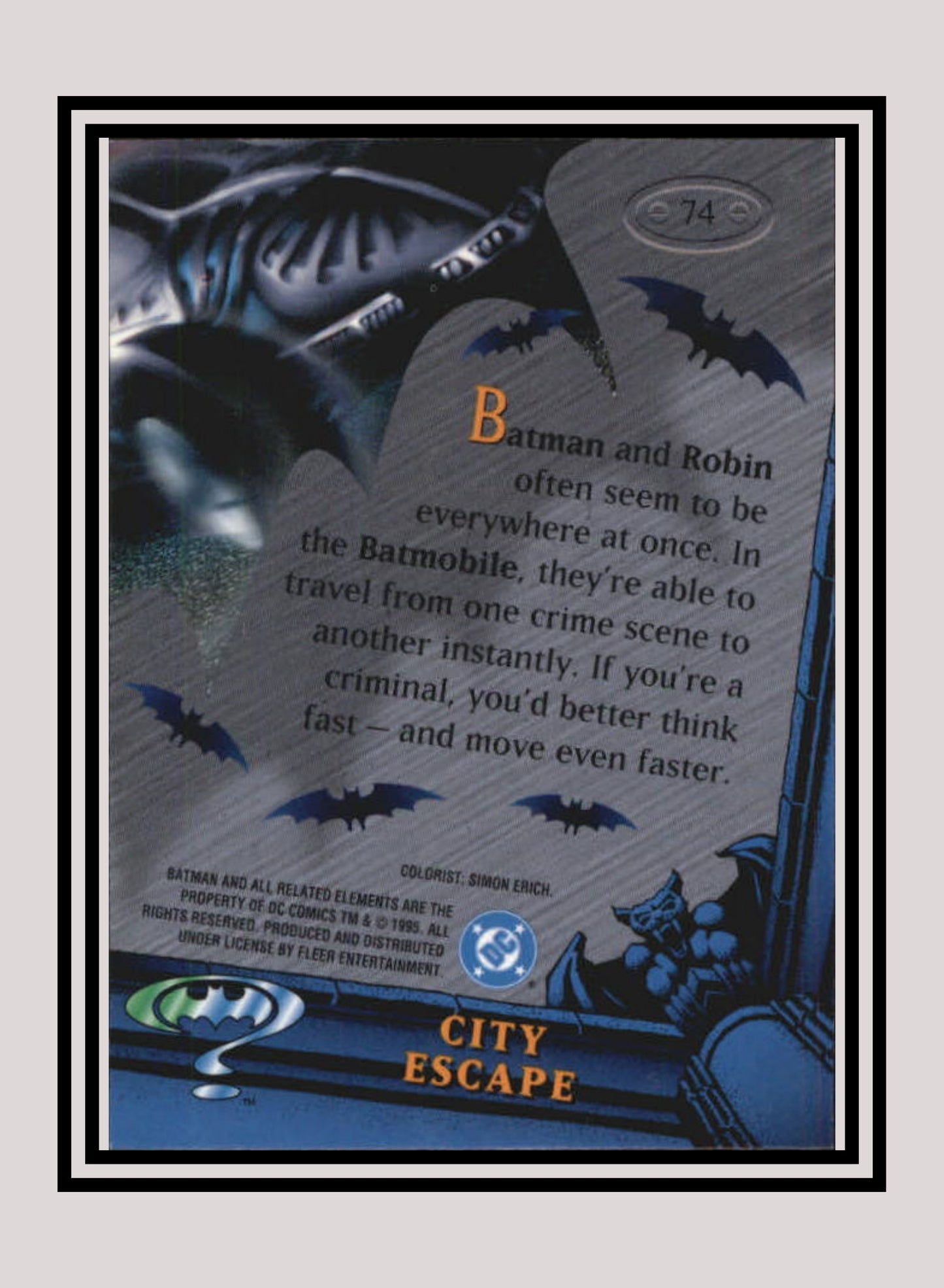 DC! 1x City Escape - Base Metal (#074 - 1995 Fleer Batman Forever Metal)