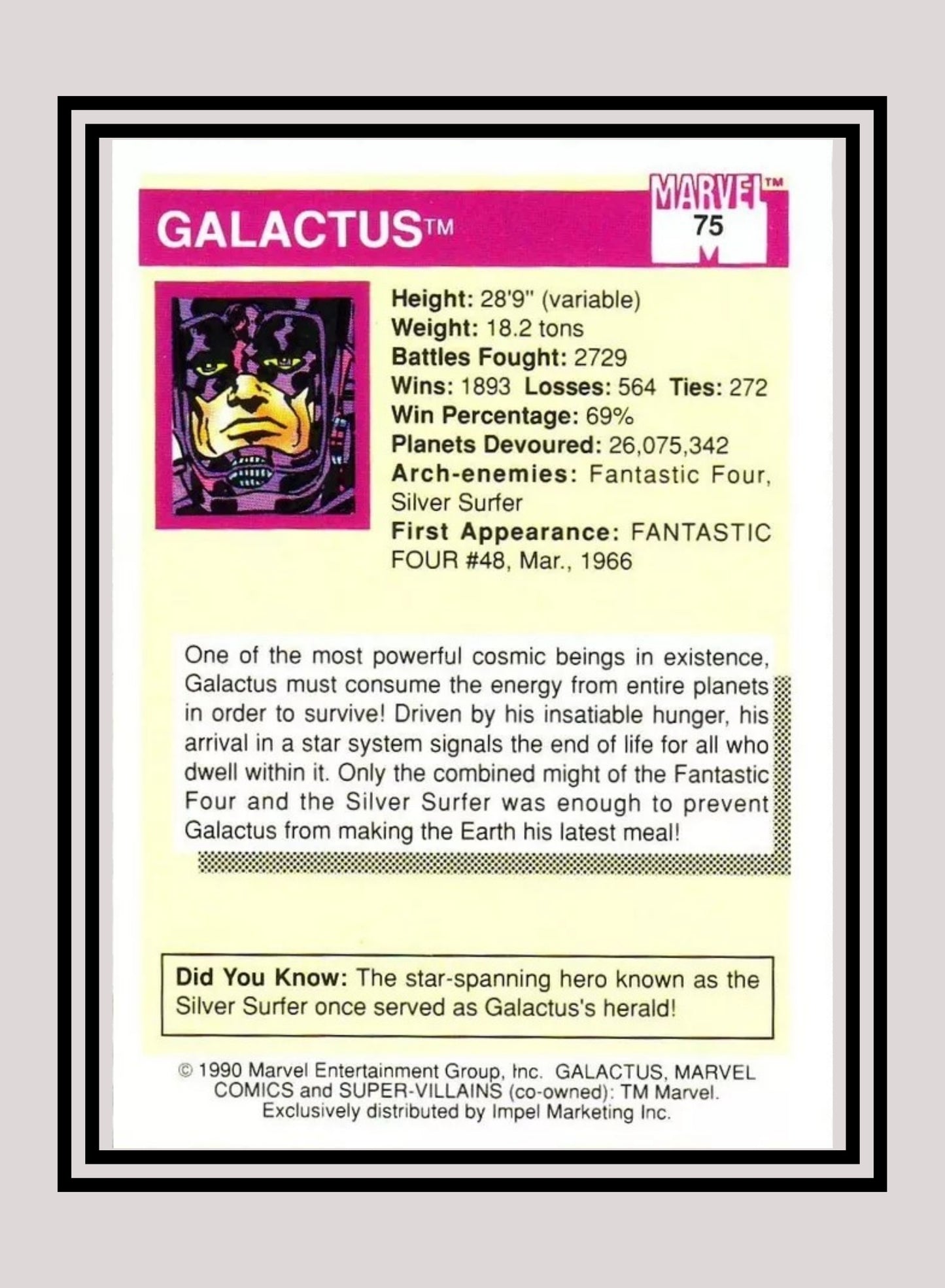 Marvel! 1x Galactus - Base (#075 - 1990 Impel Marvel Universe Series I)