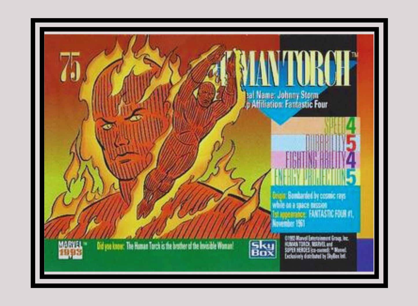 Marvel! 1x Human Torch - Base (#075 - 1993 Skybox Marvel Universe Series 4)