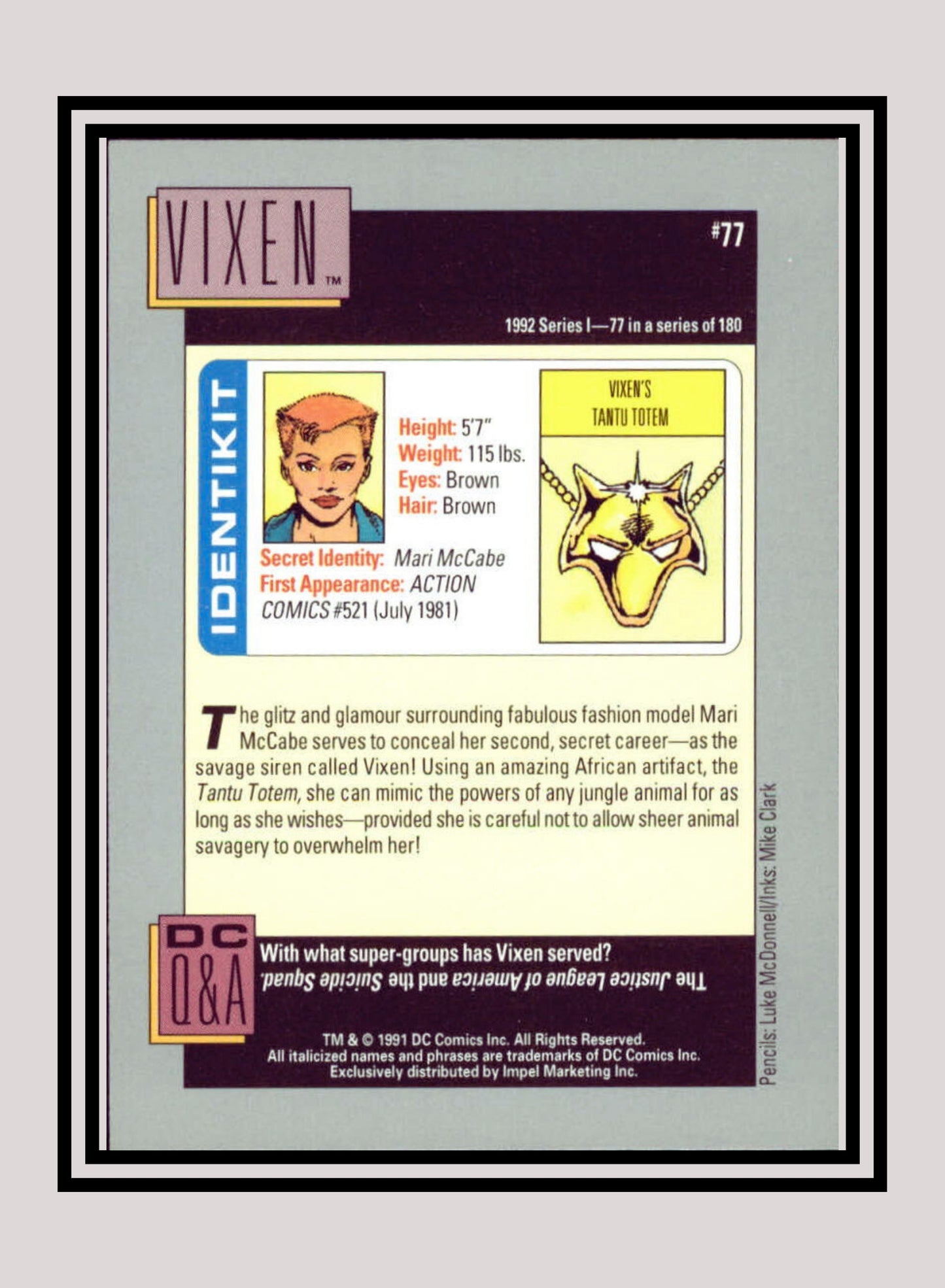 DC! 1x Vixen - Base (#077 - 1991 Impel DC Cosmic Cards)