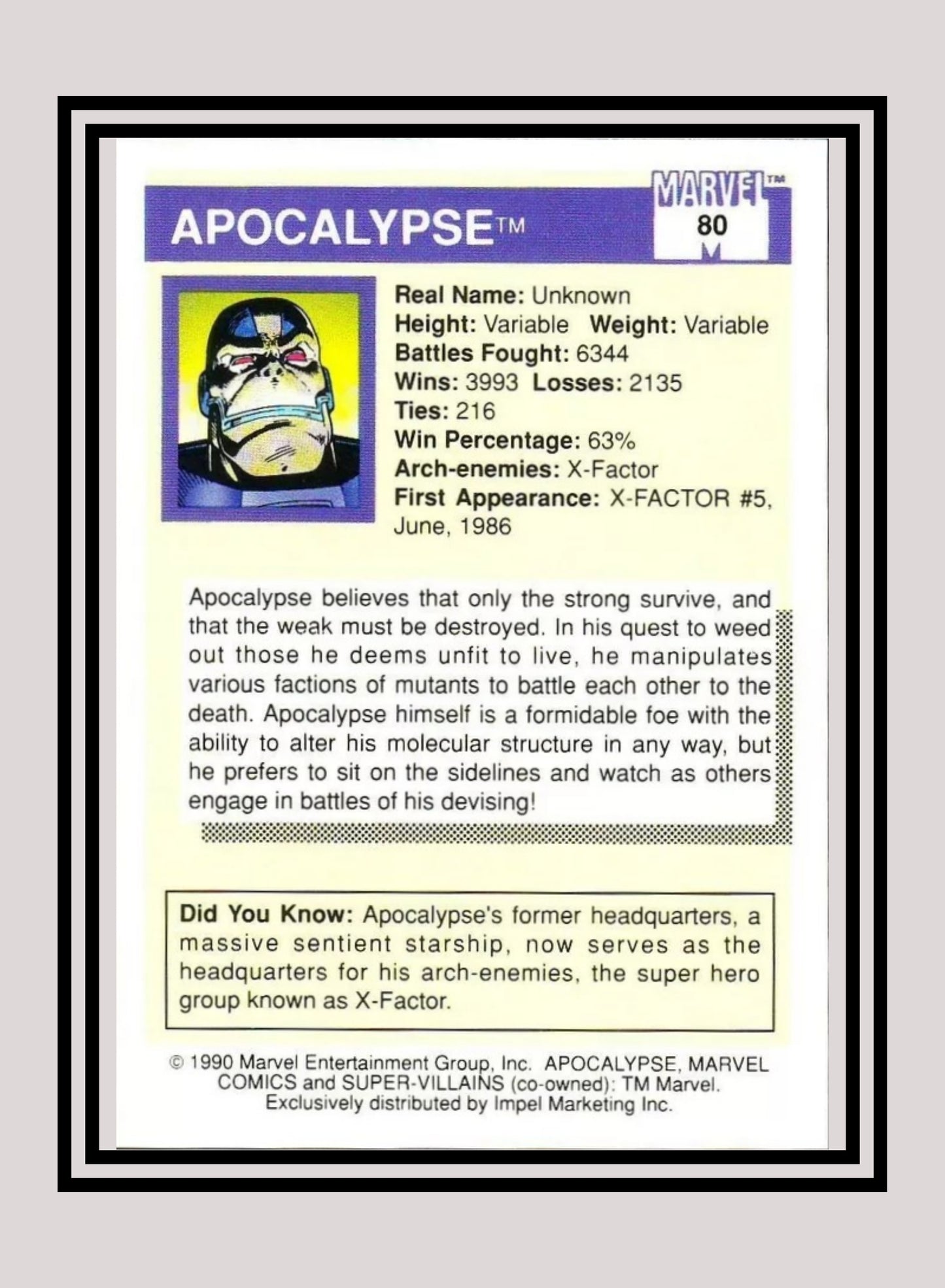 Marvel! 1x Apocalypse - Base (#080 - 1990 Impel Marvel Universe Series I)