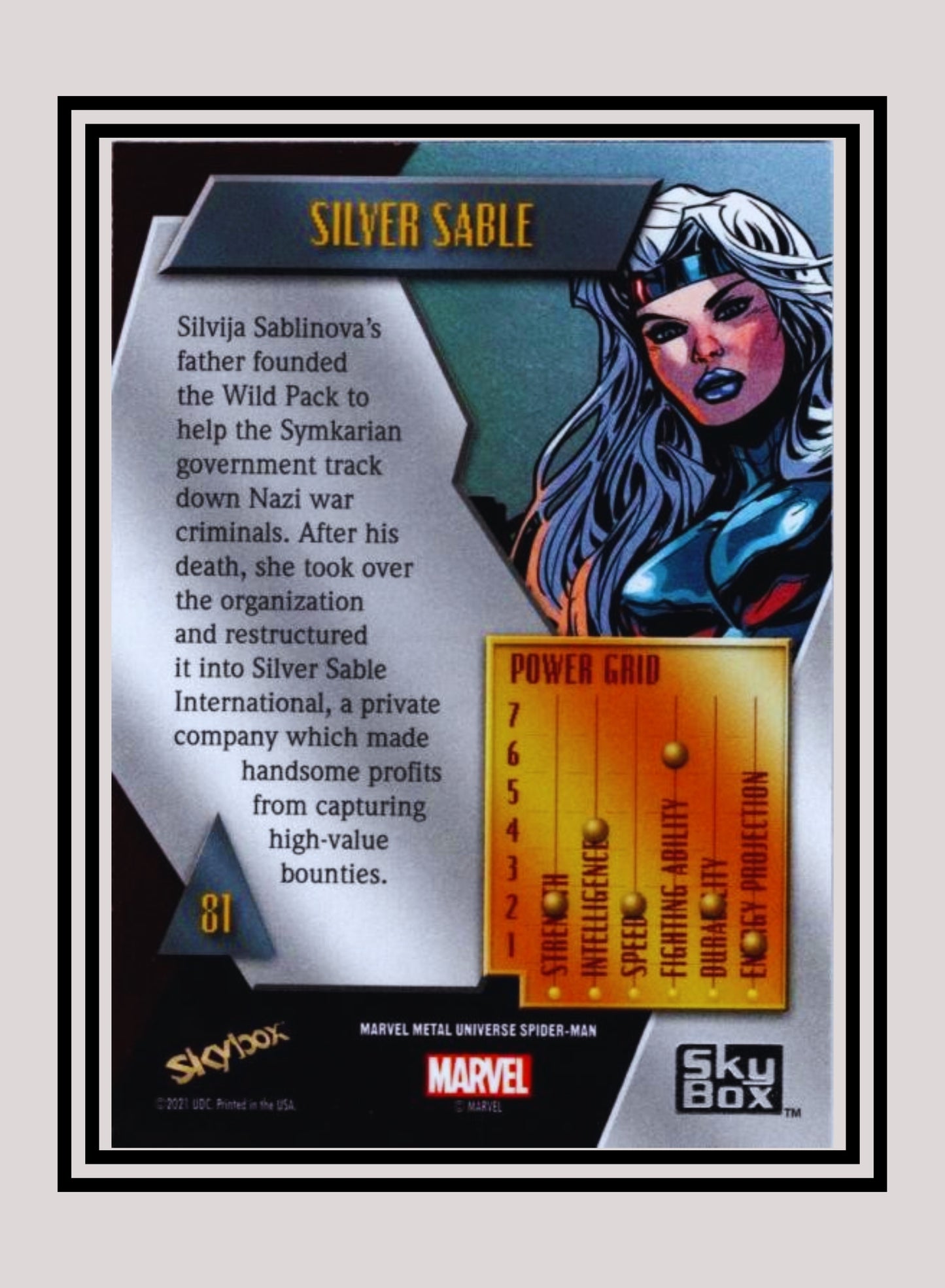 Marvel! 1x Silver Sable - Base Low Series (#081 - 2021 Upper Deck Spiderman Metal Universe)