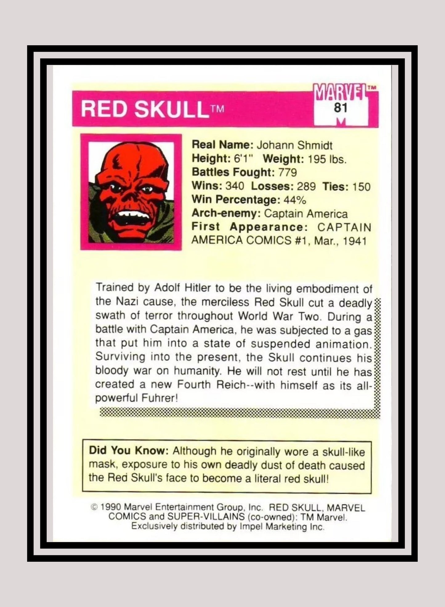 Marvel! 1x Red Skull - Base (#081 - 1990 Impel Marvel Universe Series I)