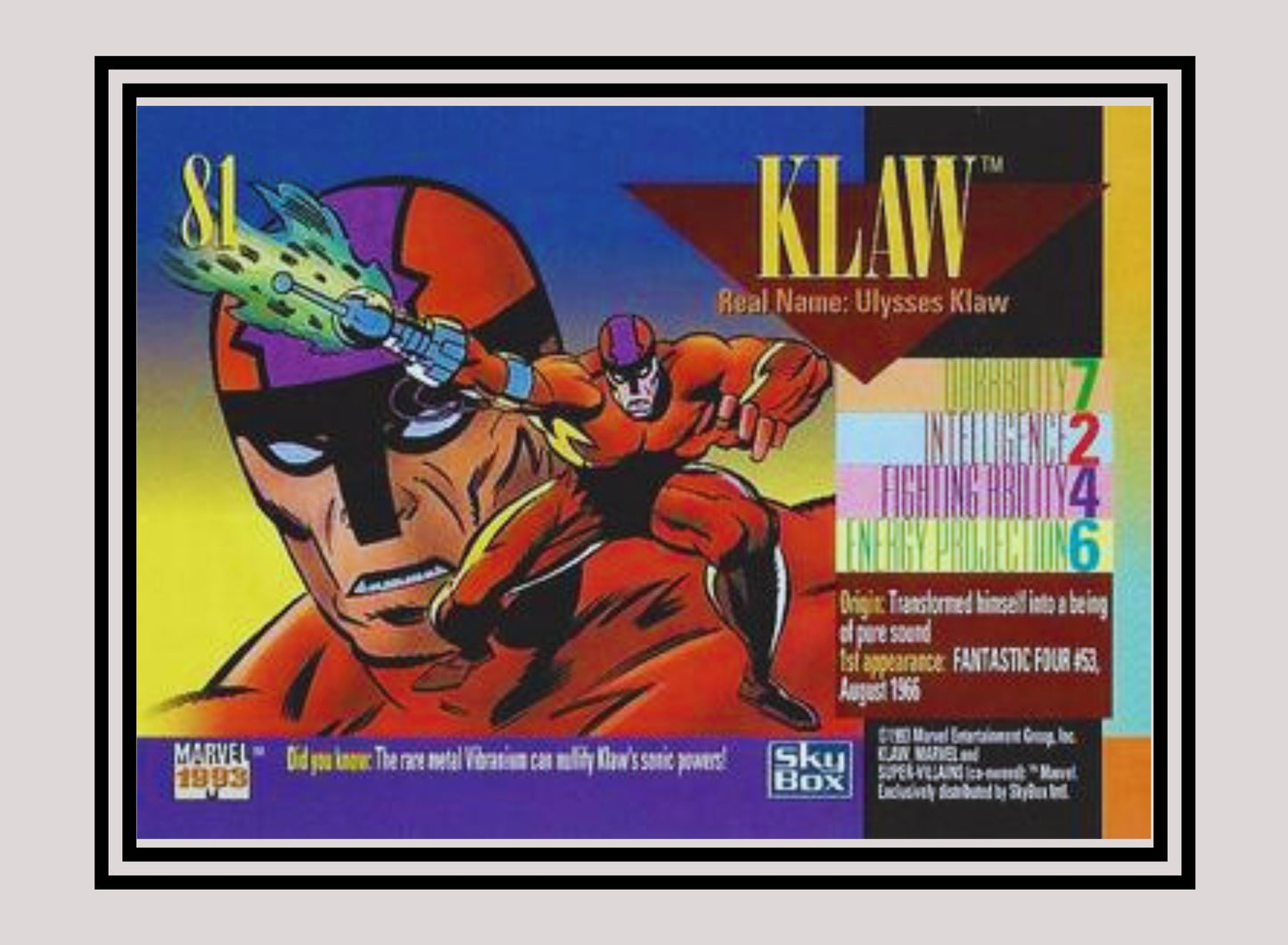 Marvel! 1x Klaw - Base (#081 - 1993 Skybox Marvel Universe Series 4)