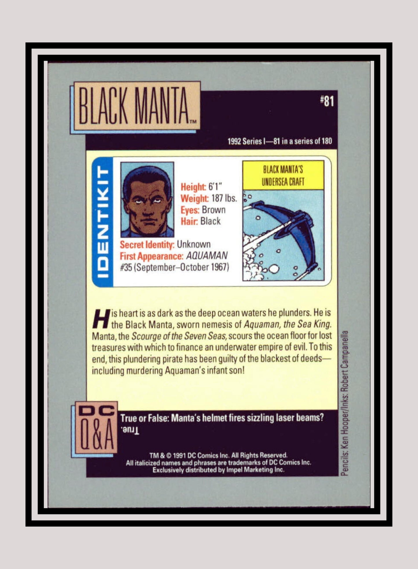 DC! 1x Black Manta - Base (#081 - 1991 Impel DC Cosmic Cards)