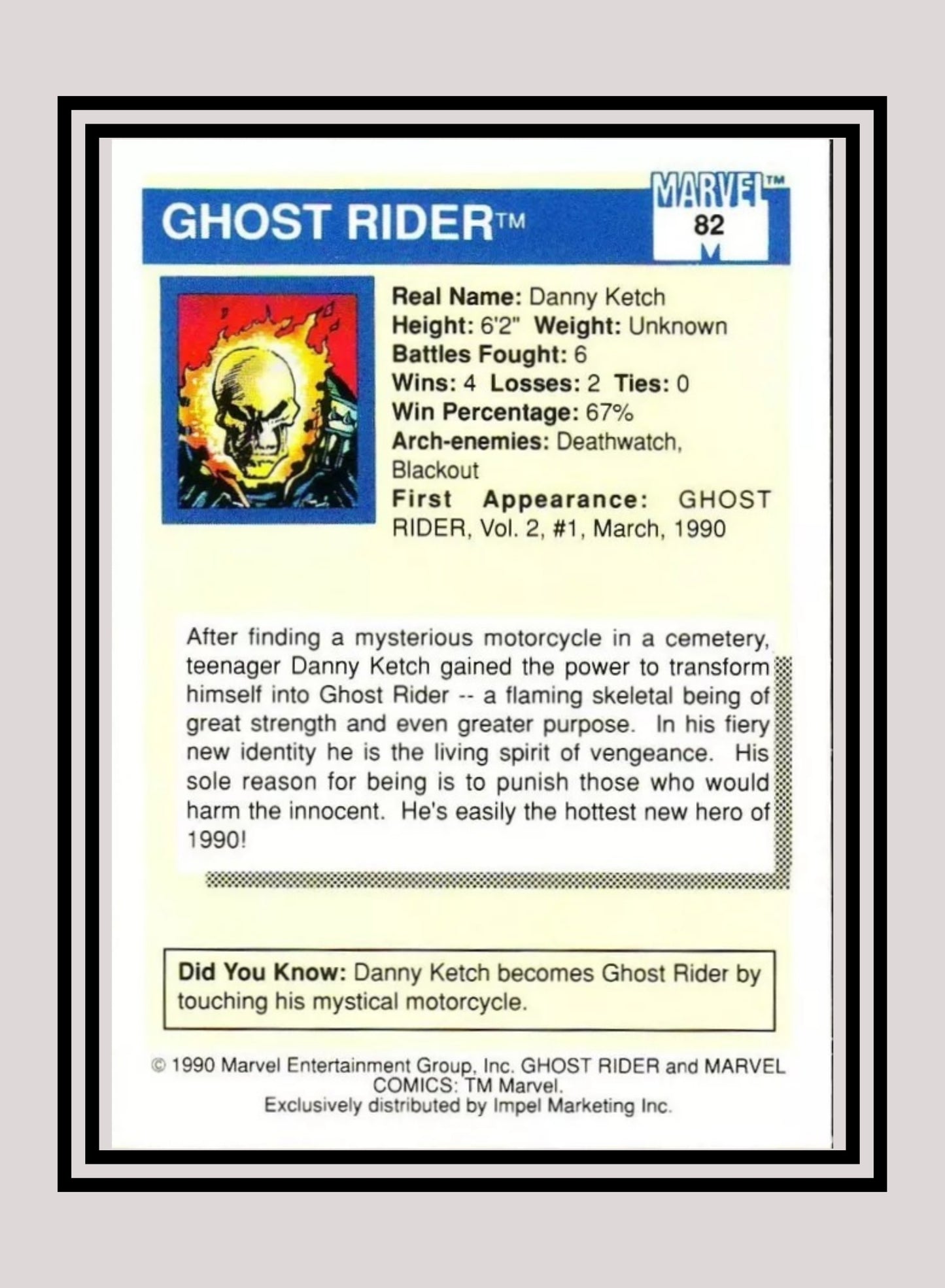 Marvel! 1x Ghost Rider - Base (#082 - 1990 Impel Marvel Universe Series I)