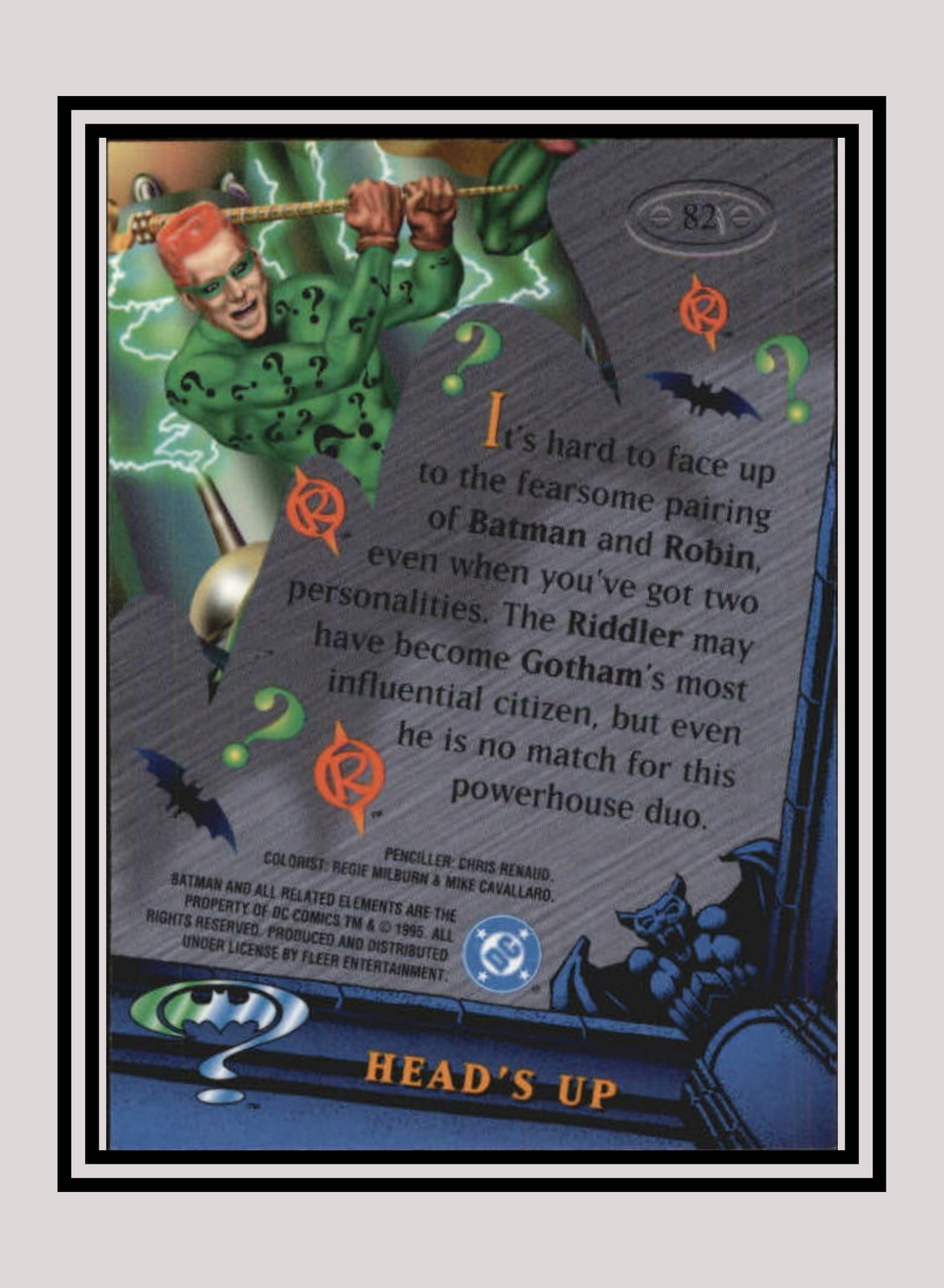 DC! 1x Head's Up - Base Metal (#082 - 1995 Fleer Batman Forever Metal)